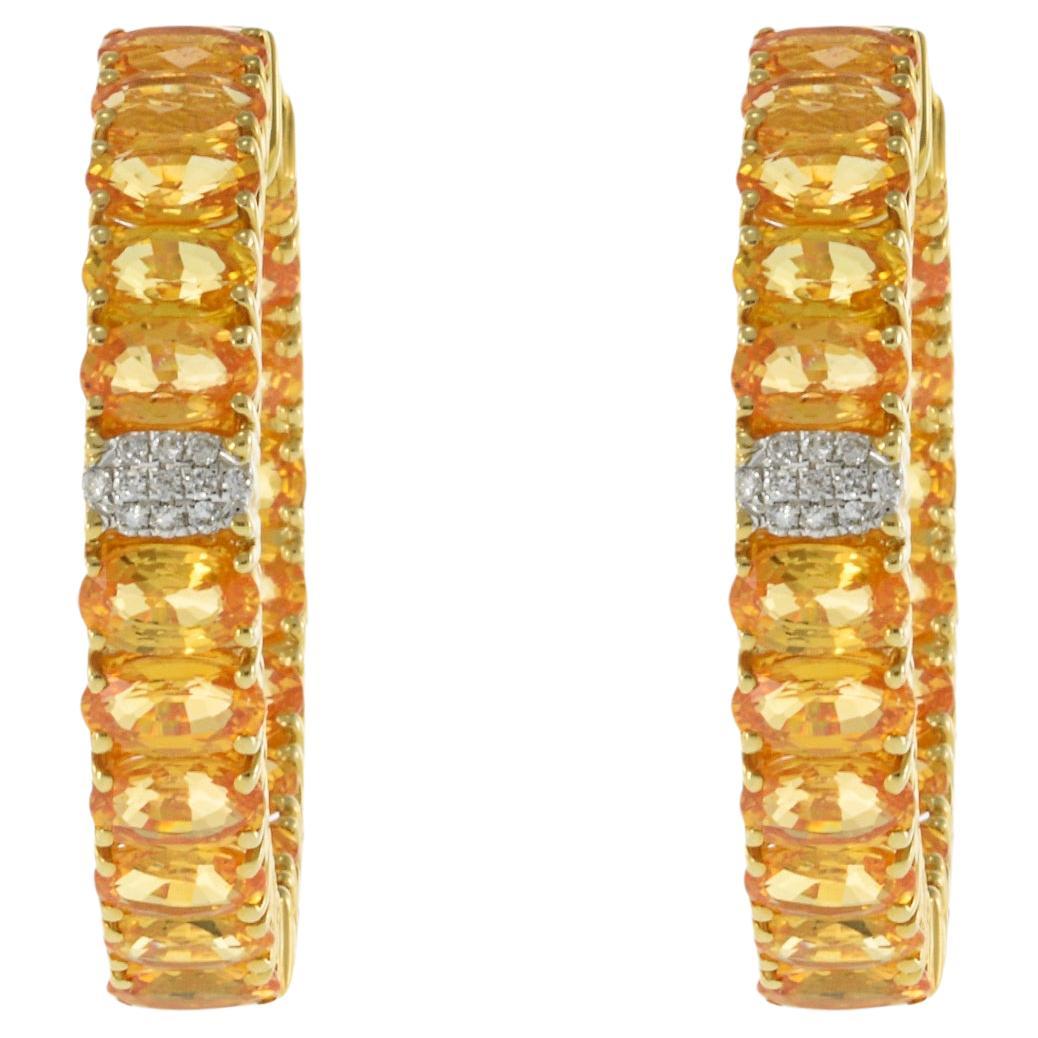 18KT Gelbgold Creolen mit ovalem gelbem Saphir und Diamant
