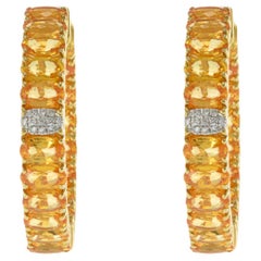 18KT Gelbgold Creolen mit ovalem gelbem Saphir und Diamant