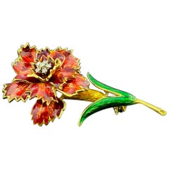 18KT Yellow Gold Painted Flower Pin