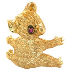 Vintage 18KT Yellow Gold Panda Brooch with Ruby Eye