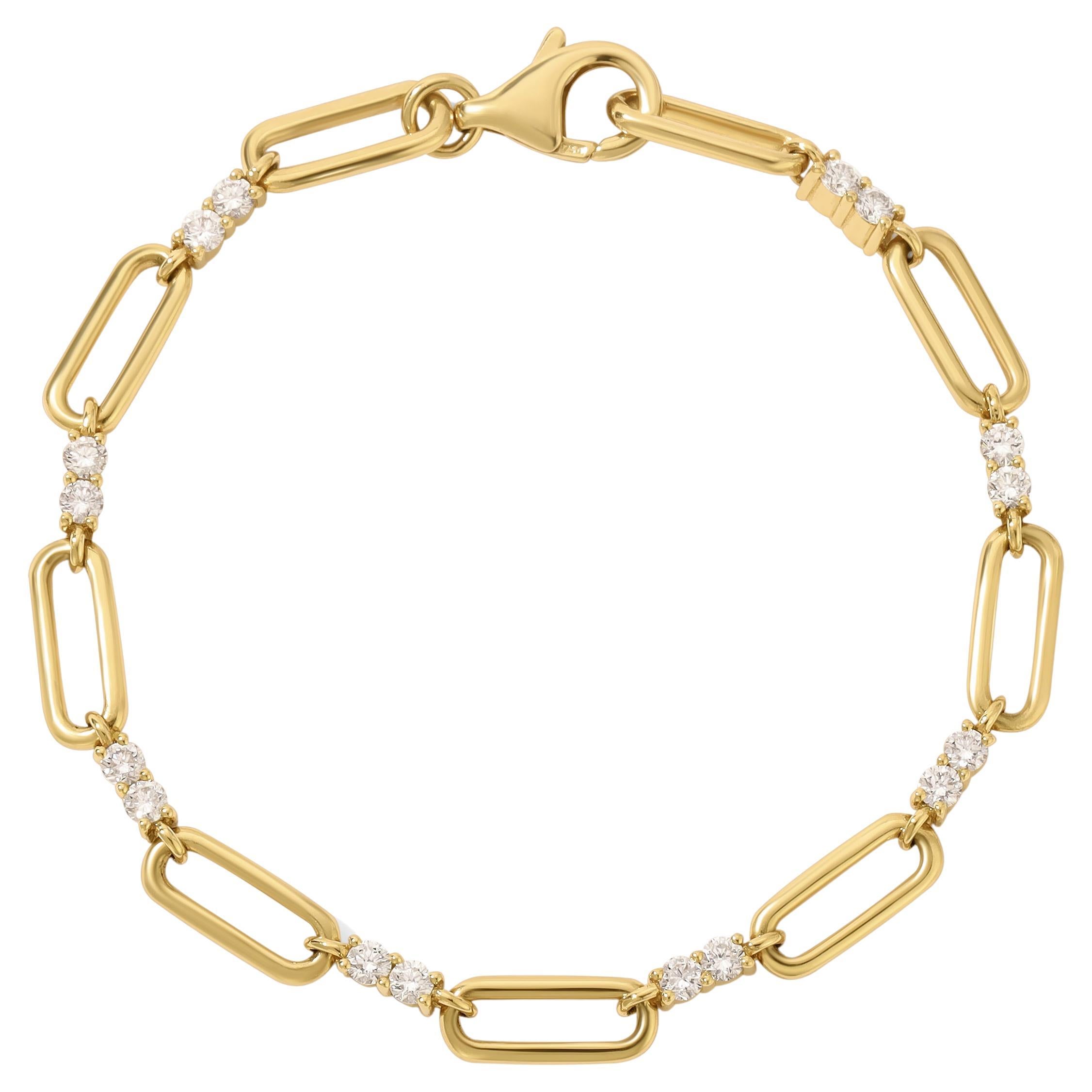 18 Karat Yellow Gold Paperclip and Diamond Bracelet For Sale