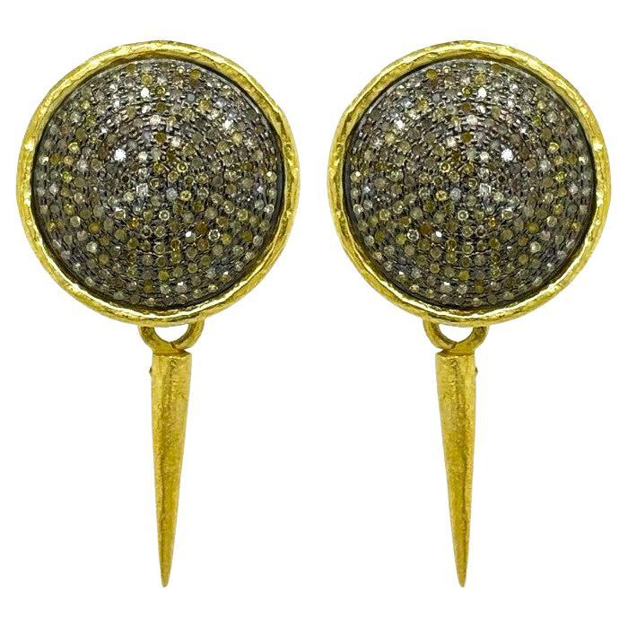 Pendientes Colgantes de Oro Amarillo de 18 Quilates con Diamantes Pave y Daga Extraíble en venta