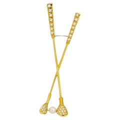 18kt Yellow Gold Pearl & Diamond Golf Club Pin