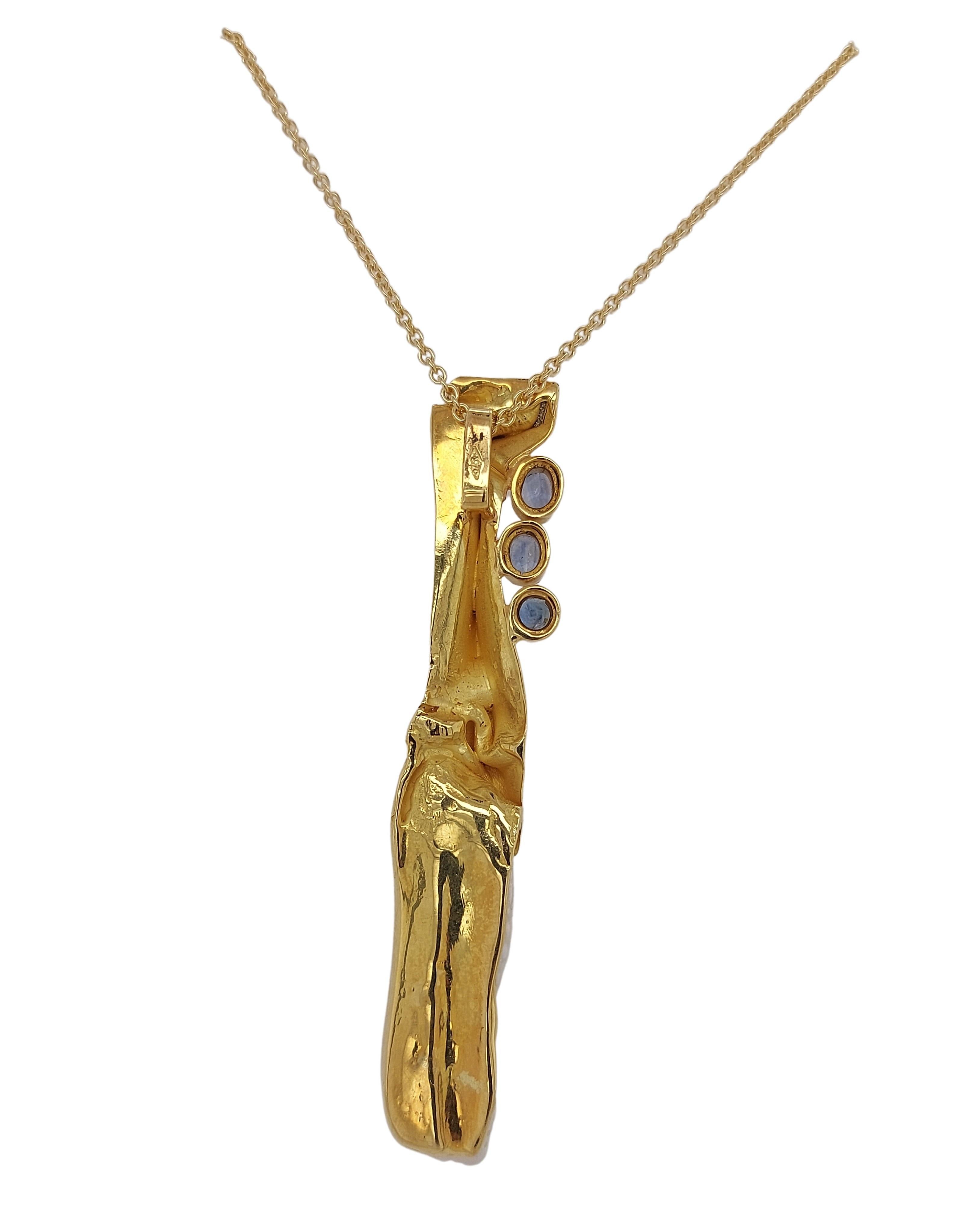 Brilliant Cut 18kt Yellow Gold Pendant /Necklace by De Saedeleer with Pearl, Diamond, Sapphire For Sale