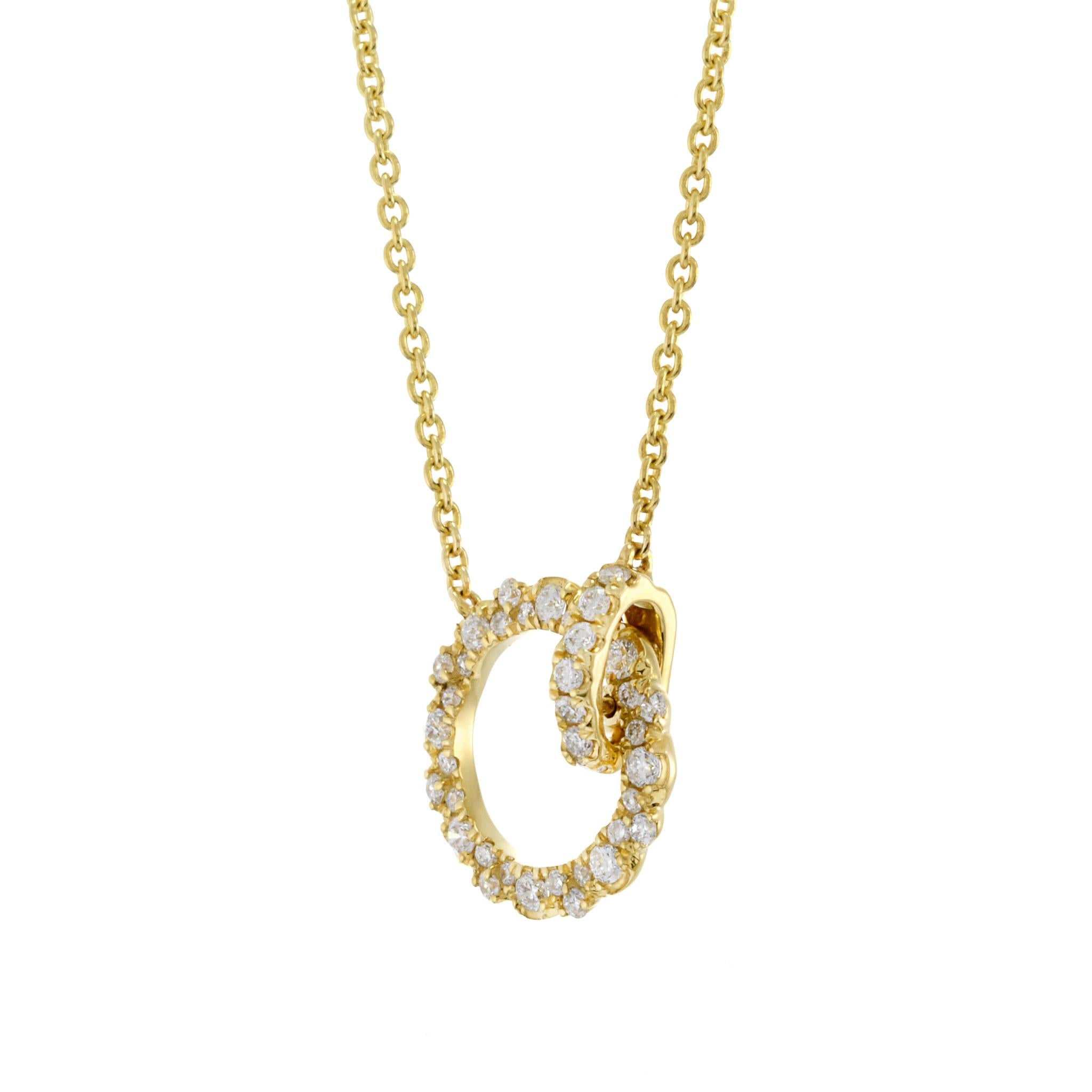 Taglio rotondo Ciondolo in oro giallo 18KT Cerchio dell'eternità con diamante e serratura di diamanti in vendita