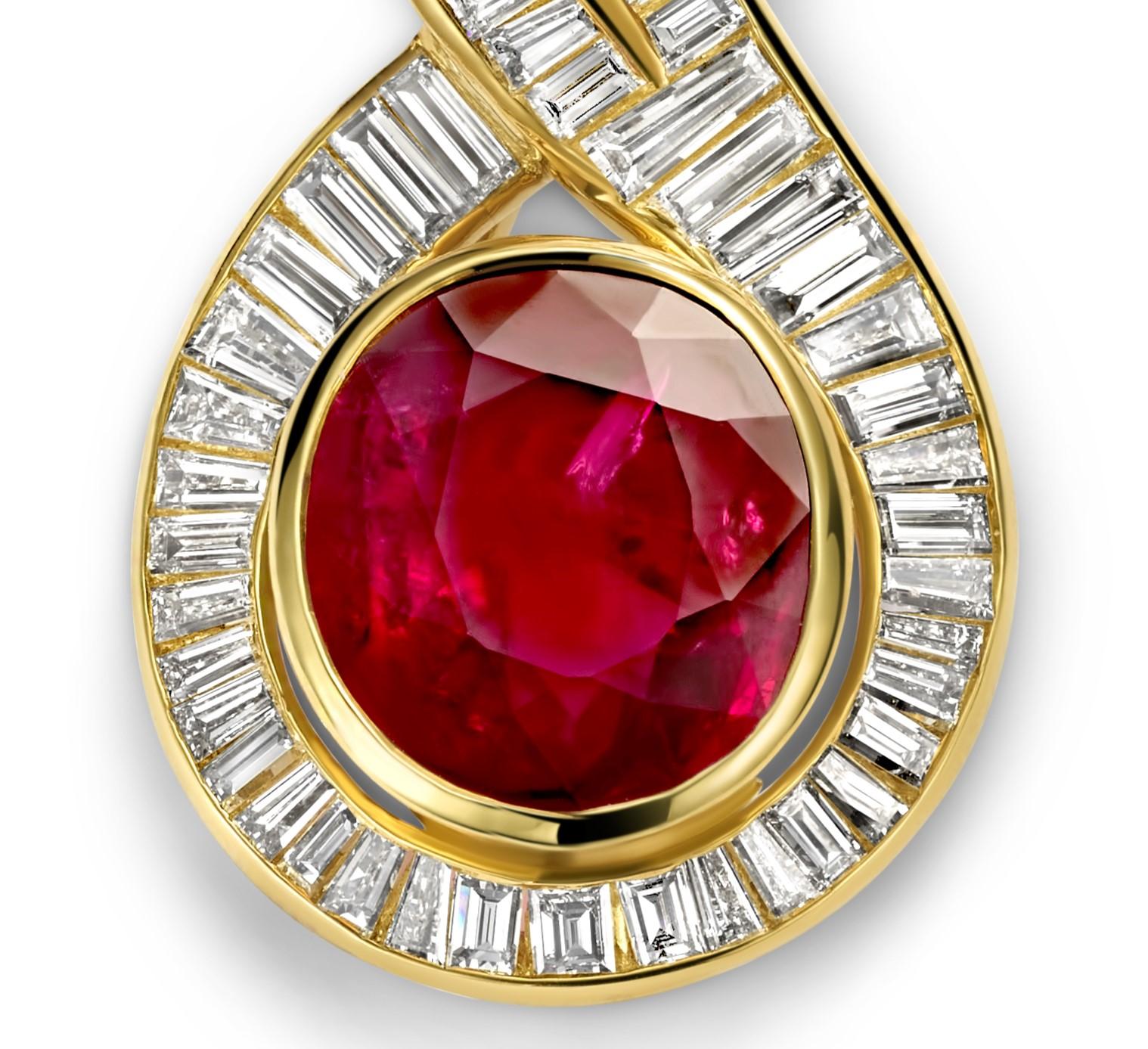 Artisan 18kt Yellow Gold Pendant  GRS Certified 10 ct. Ruby & Diamonds, Estate For Sale
