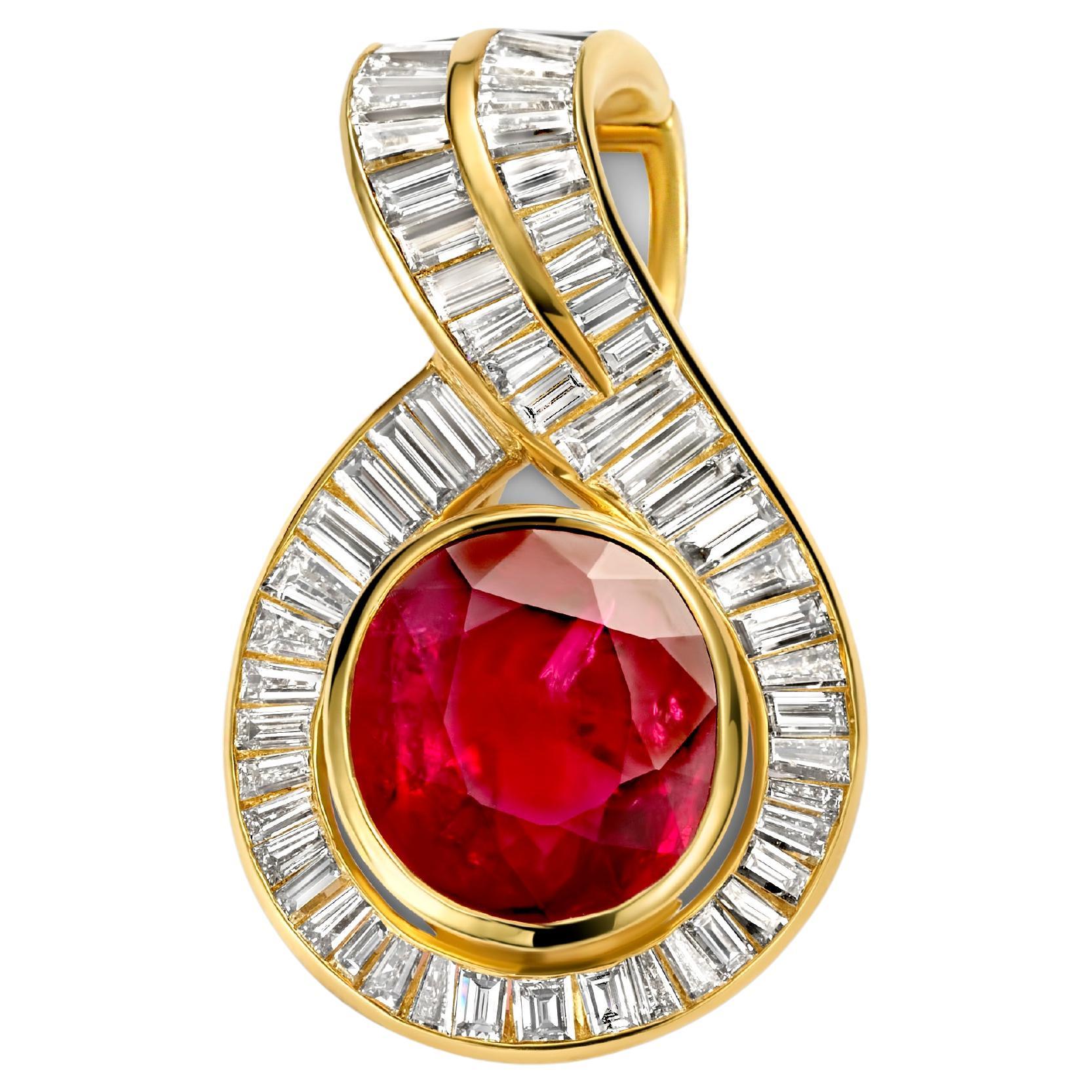 18kt Yellow Gold Pendant  GRS Certified 10 ct. Ruby & Diamonds, Estate For Sale