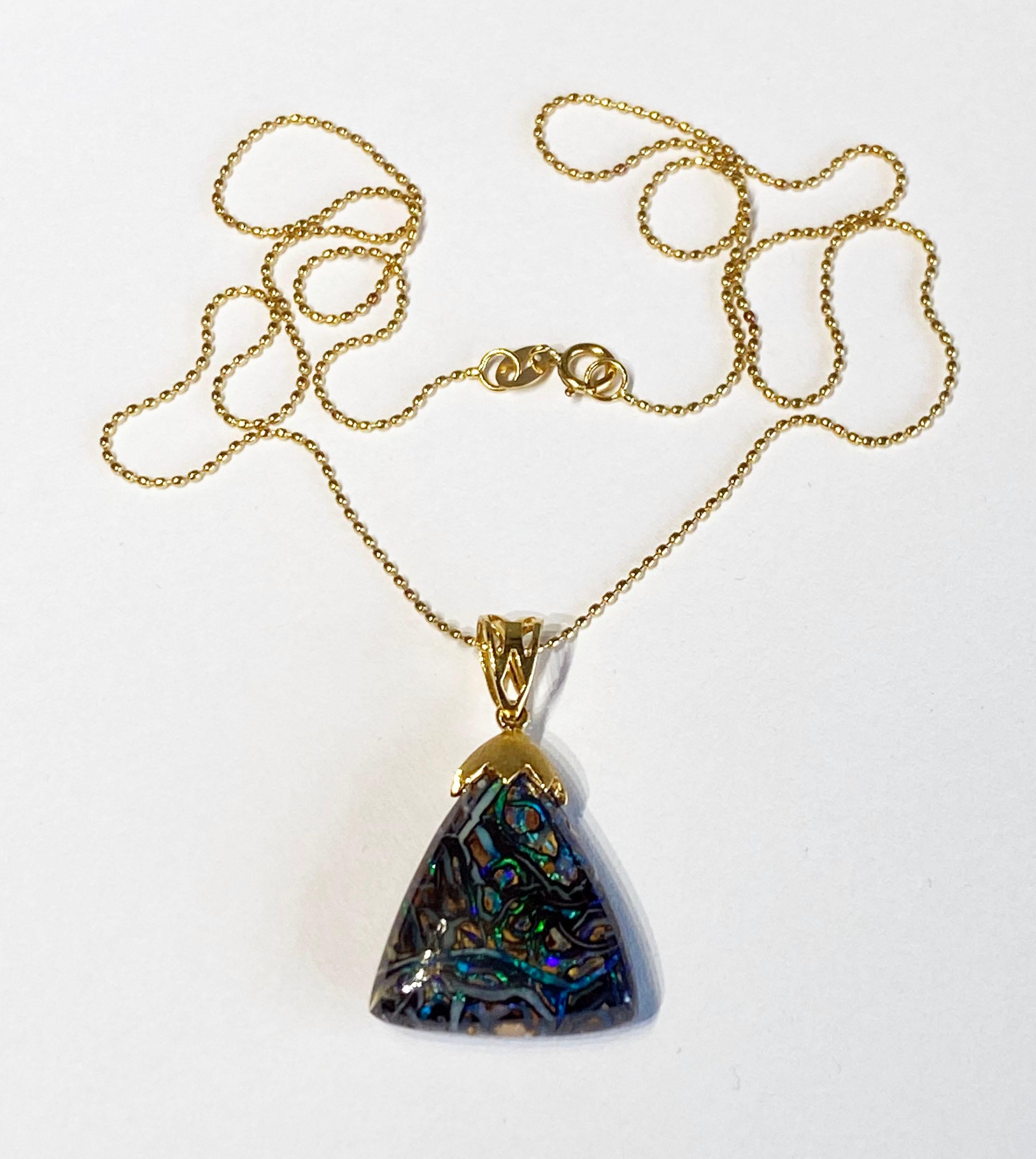 An Australian Boulder Opal Pendant set in 18kt Yellow Gold. For Sale 6
