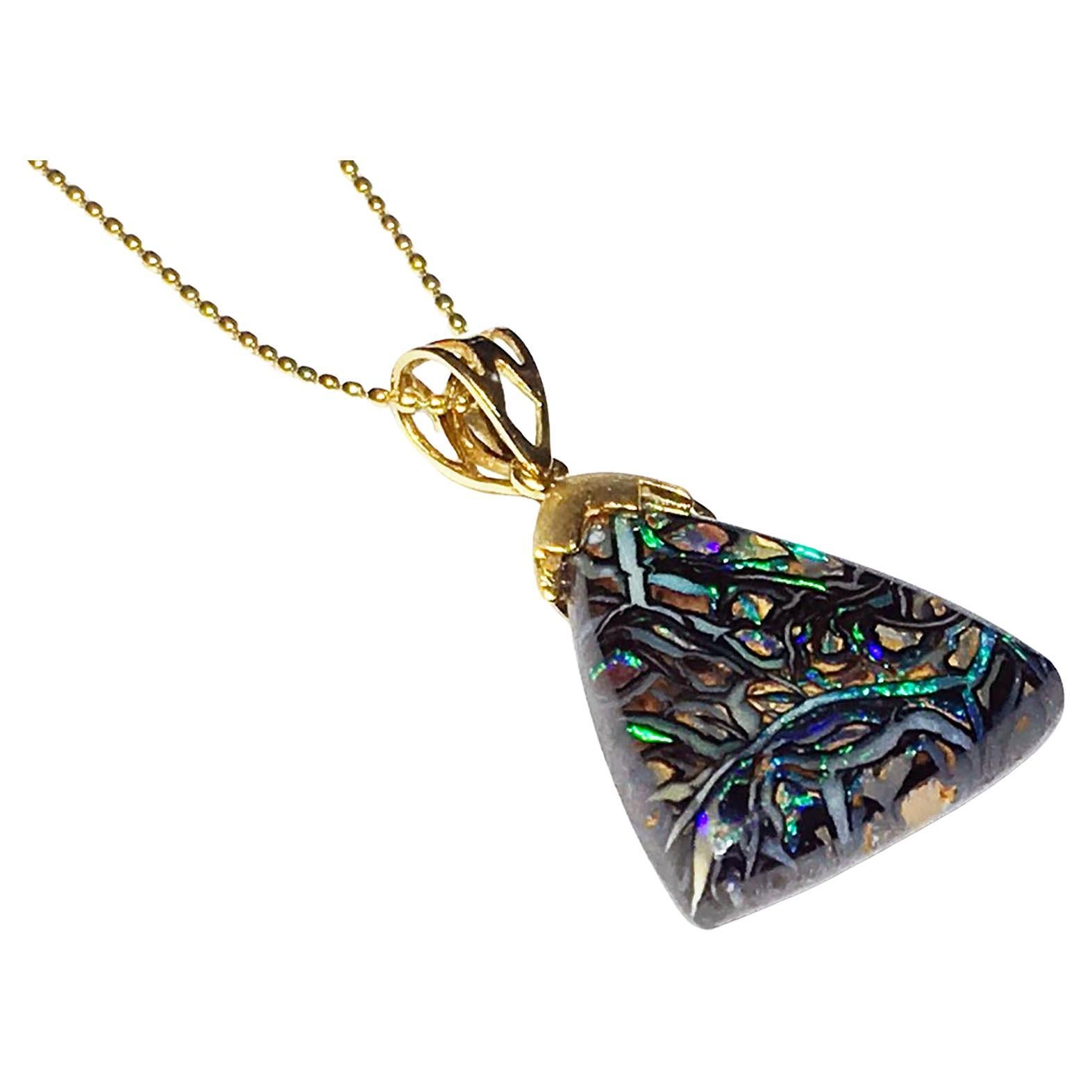 18kt Rose Gold Pendant with Cognac Diamonds and Australian Boulder Opal