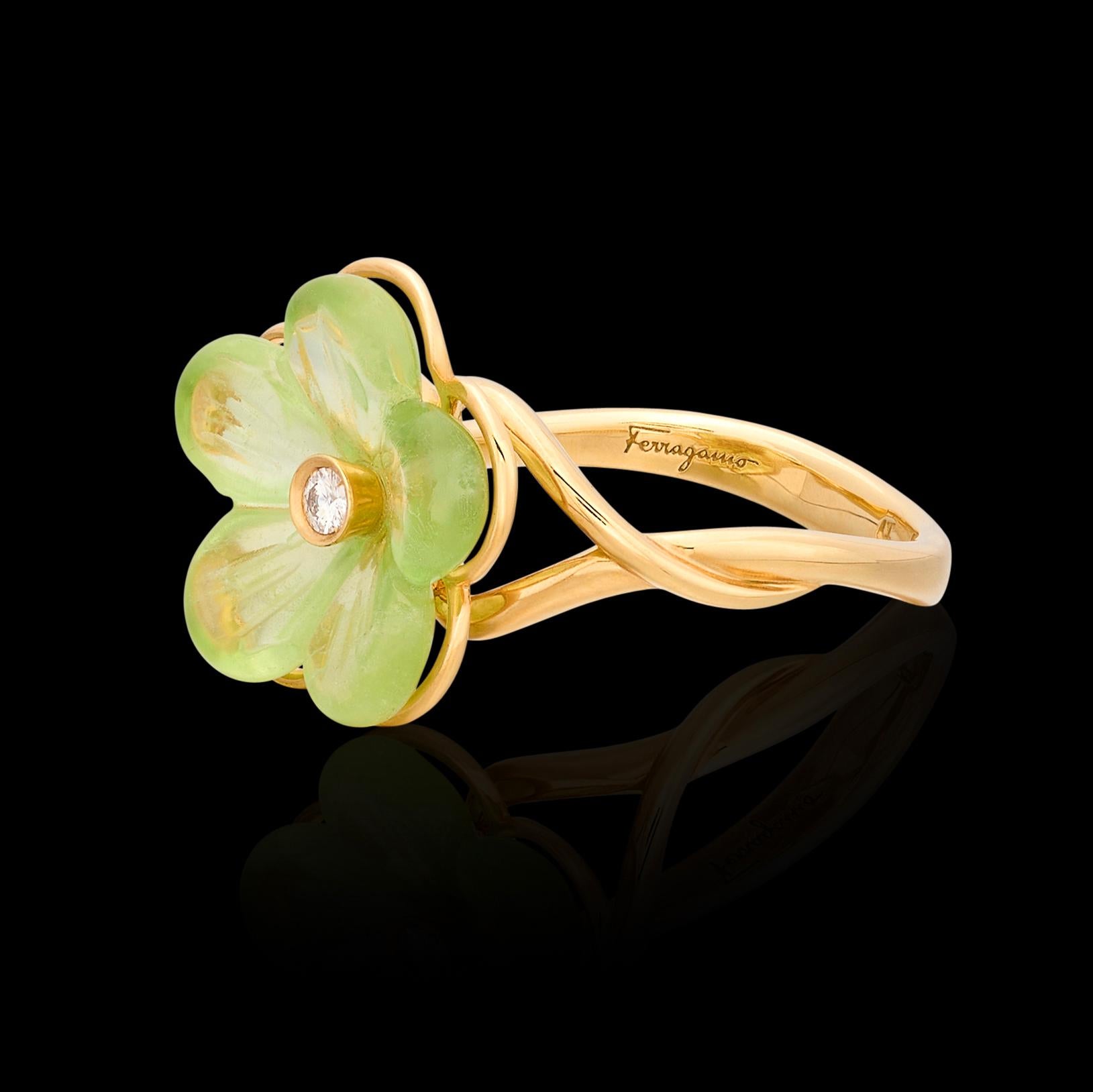 Women's 18kt Yellow Gold Peridot Diamond Ring by Ferragamo