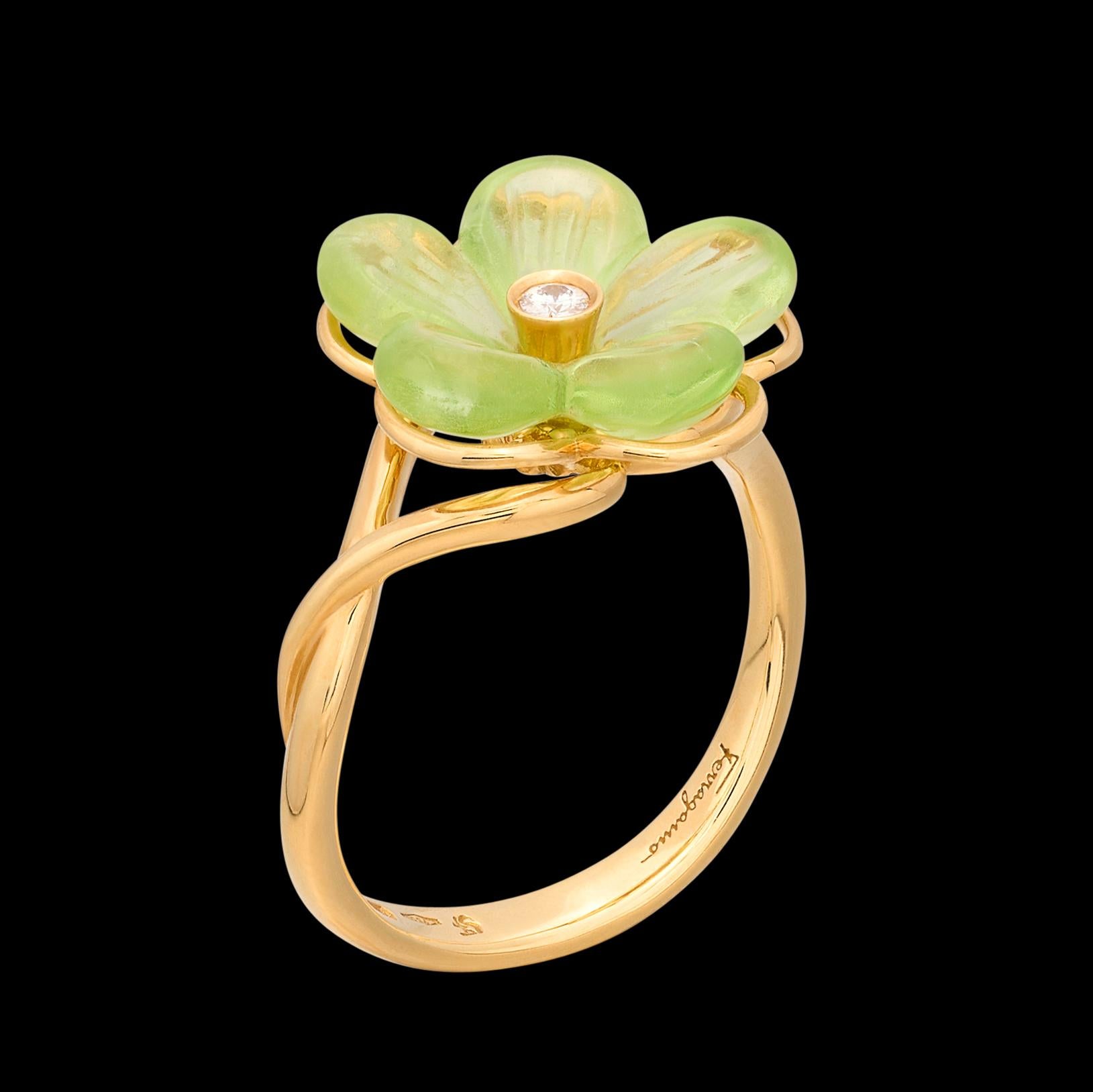 18kt Yellow Gold Peridot Diamond Ring by Ferragamo 2