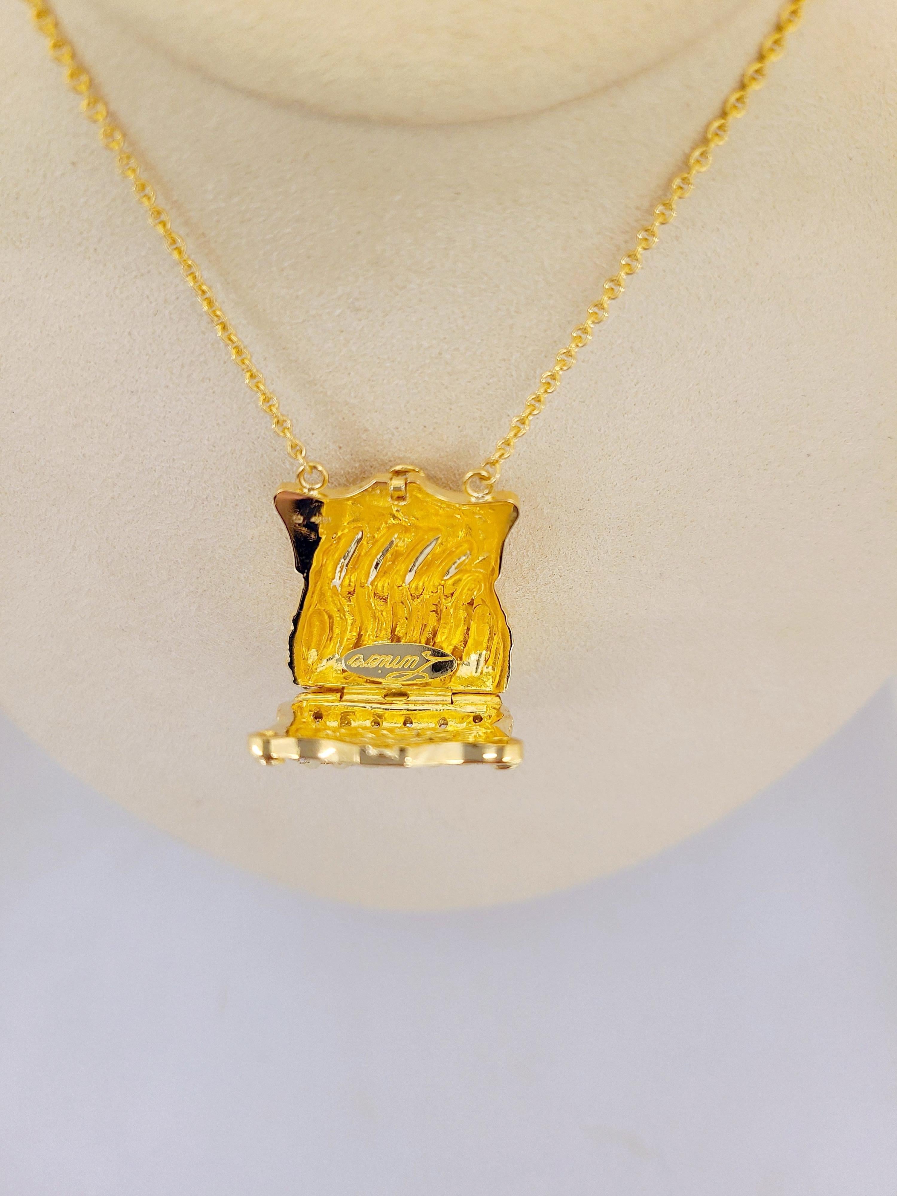 Women's or Men's 18 Karat Gold Petite Purse Pendant w/1.54ct Diamonds & 1.50ct Yellow Sapphire For Sale