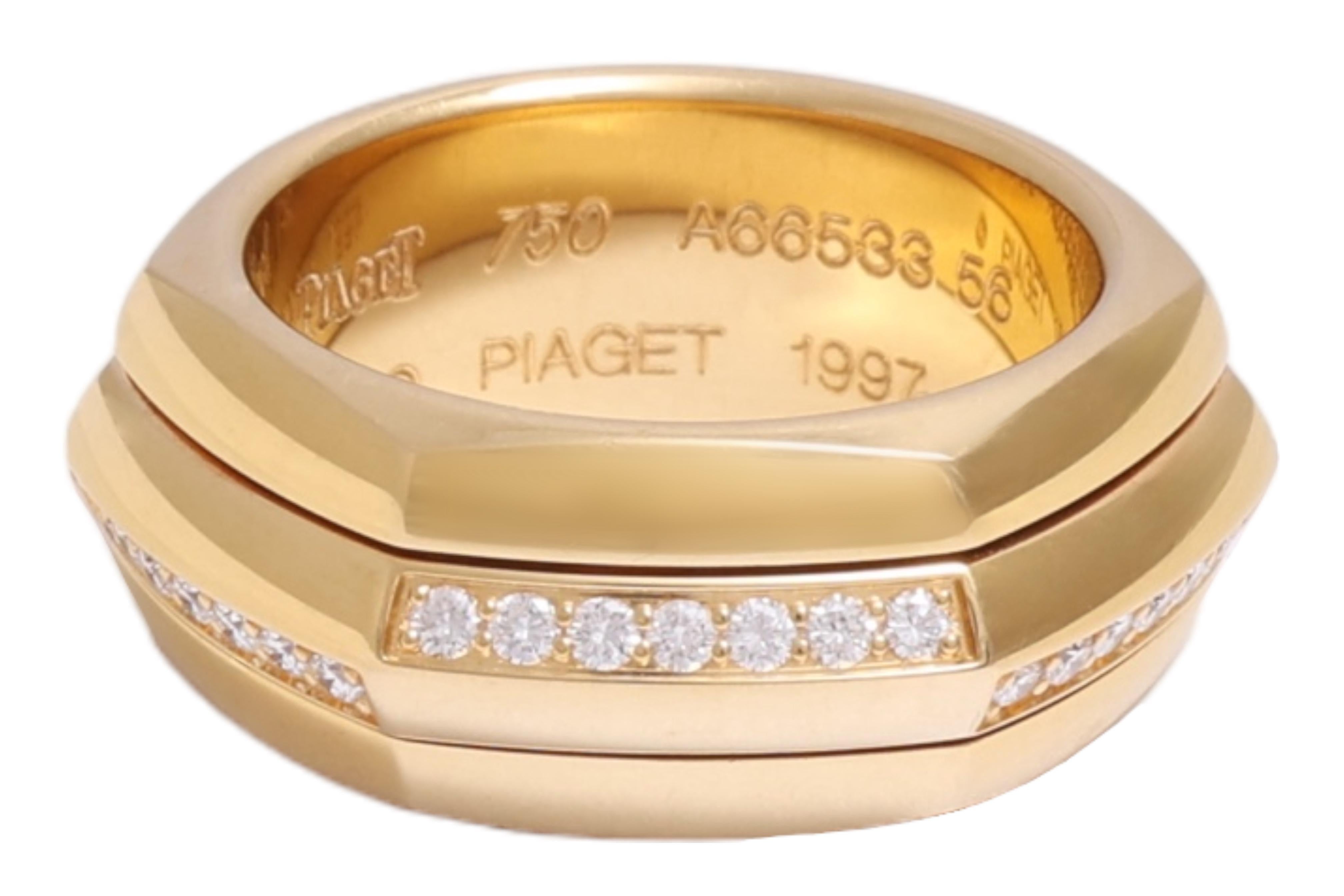 18KT YELLOW GOLDEN PIAGET RING WITH DIAMONDS

MATERIAL: 18 kt yellow gold

WEIGHT: 20,1 grams / 0,713 oz / 12.88 dwt

SIZE: eu 56 / us 7.5 ( can be made smaller for free by adding inside some gold)

DIAMONDS : 42 brilliant cut diamonds, together