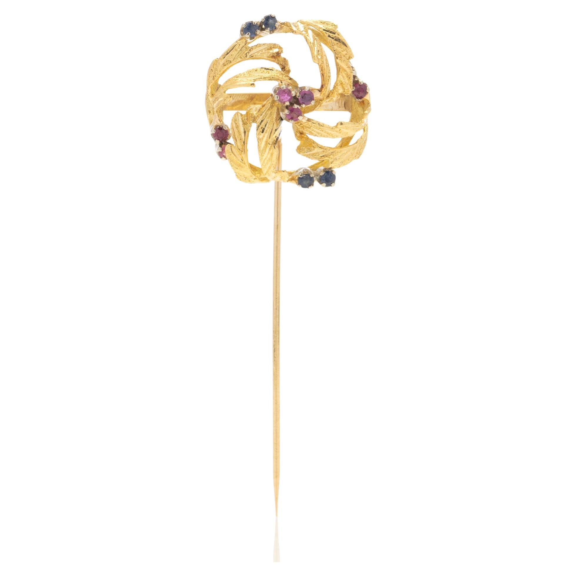 Boucheron 18 Karat Yellow Gold and Ruby Bird Brooch Pin, 1960s For Sale