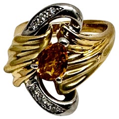 18 Karat Gelbgold ~ Platin 900 ~ 6x8 mm Citrin ~ 6 Diamanten ~ Ring Größe 6 1/4