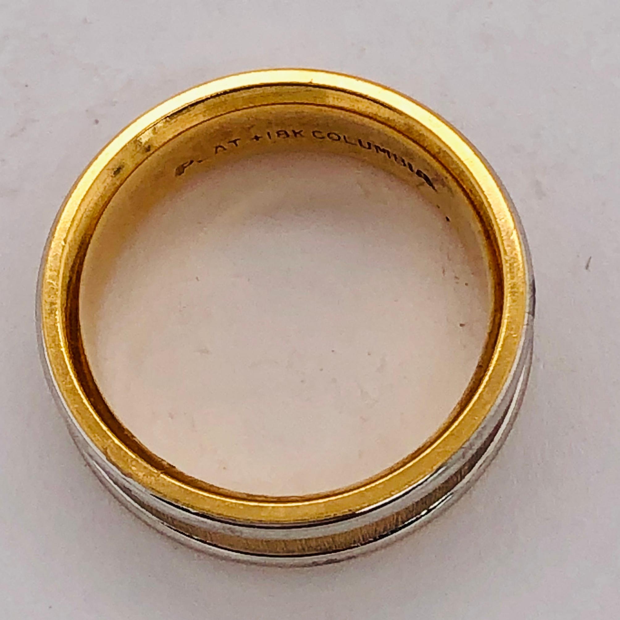 18 Karat Yellow Gold Platinum Ring Bridal or Wedding Band Ring For Sale 4