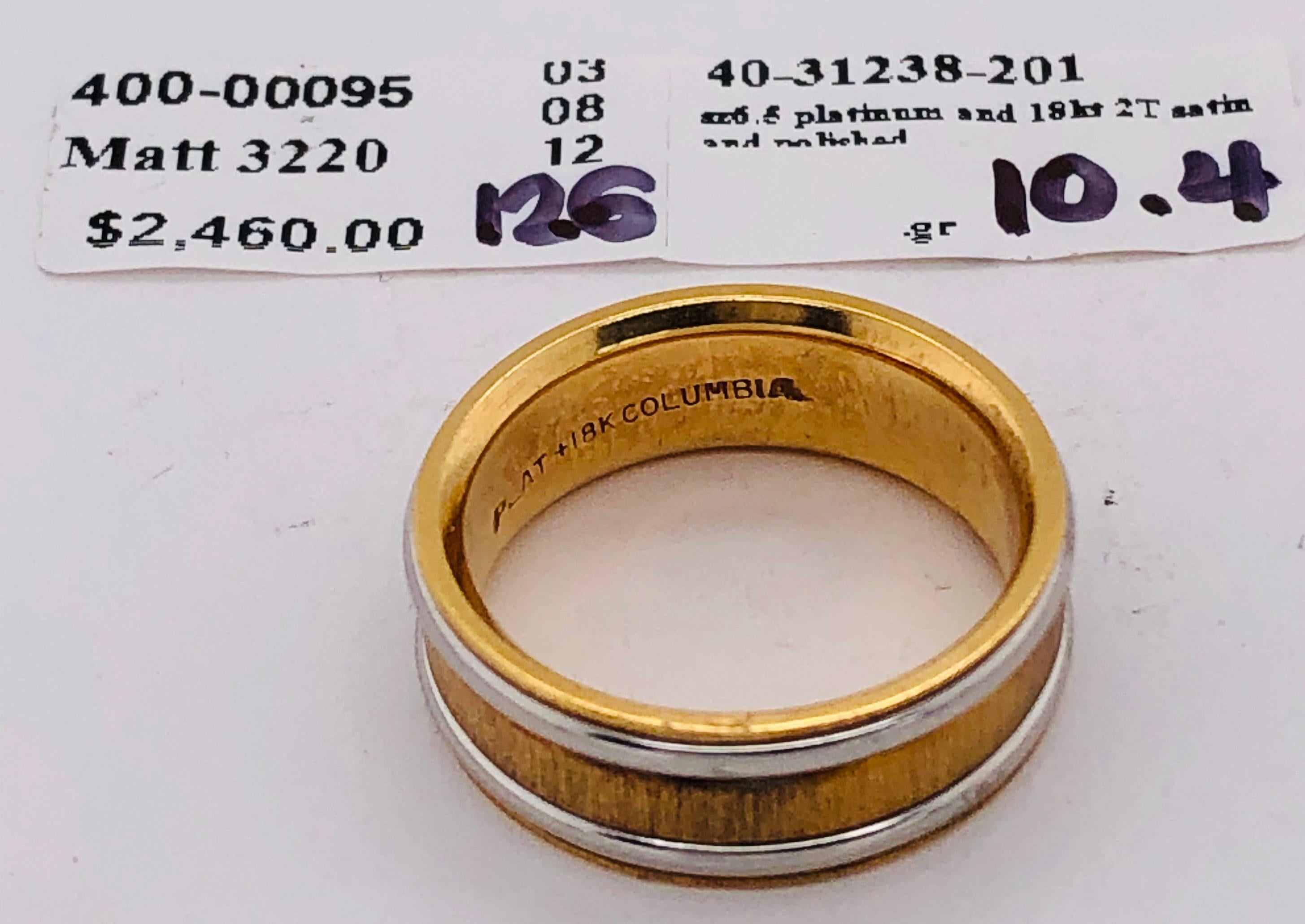 18 Karat Yellow Gold Platinum Ring Bridal or Wedding Band Ring For Sale 5