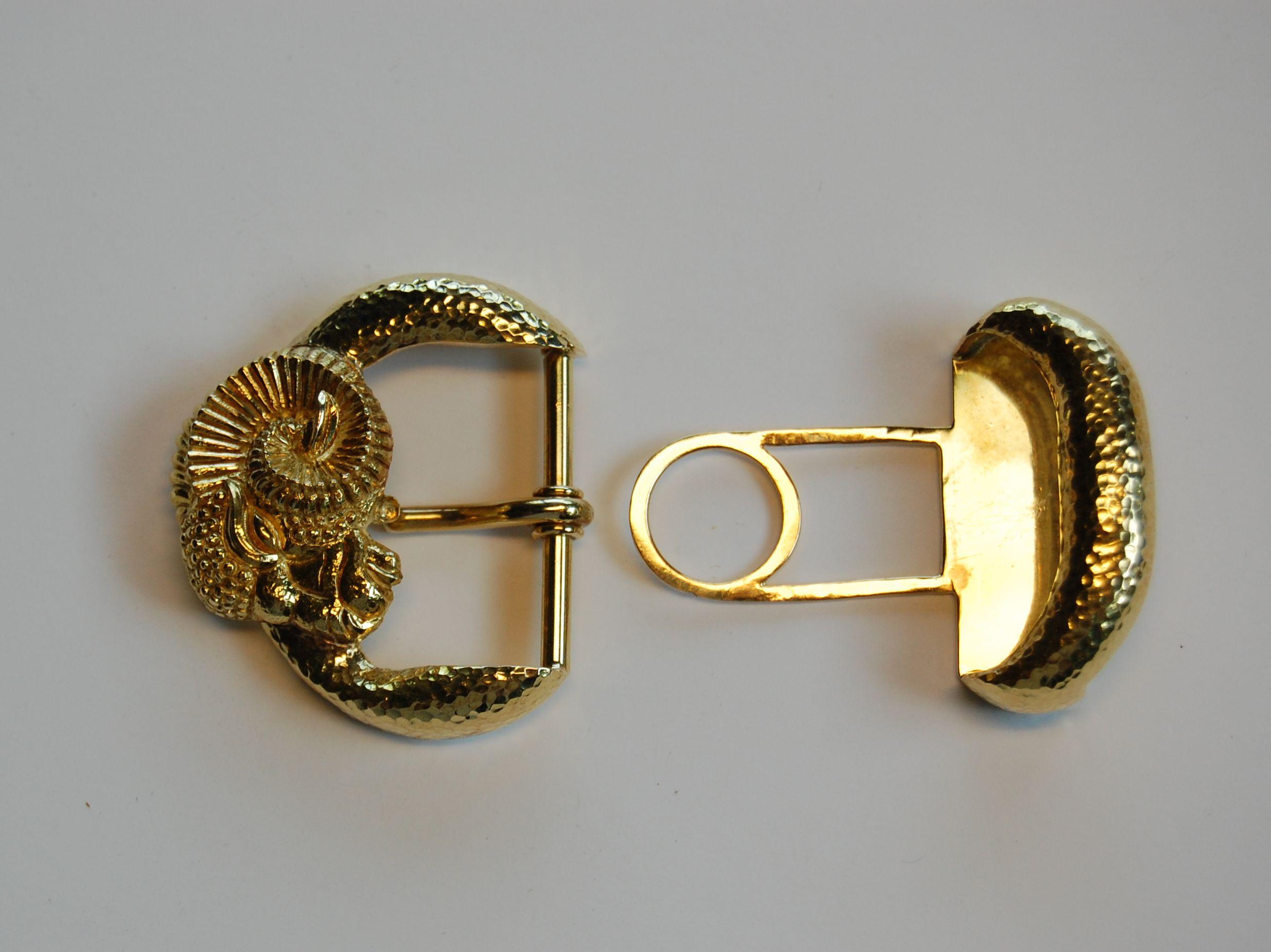 Hand-Crafted 18-Karat Yellow Gold Rams Head Belt Buckle from the Kingdom Collection, 1980s For Sale