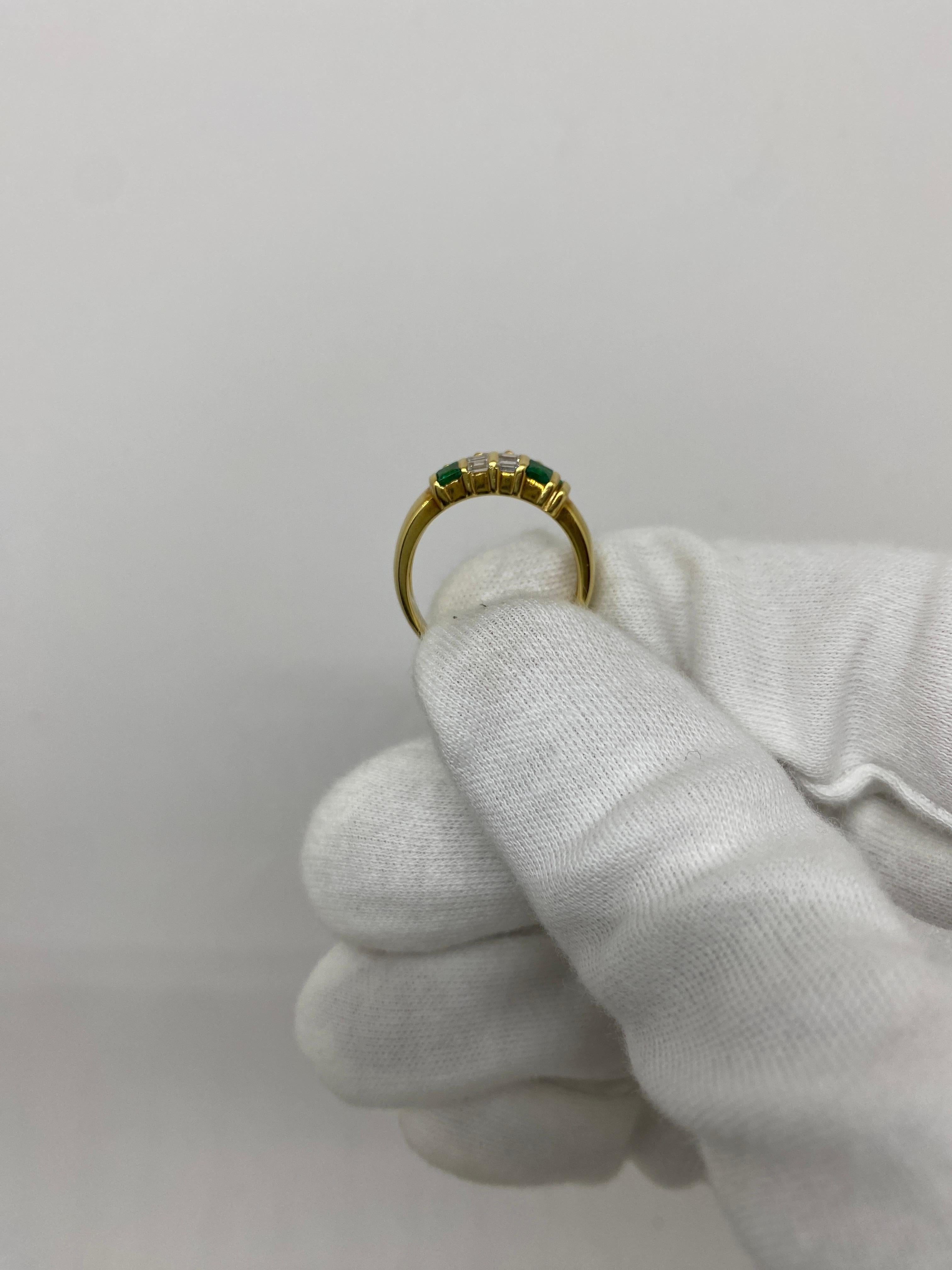 18Kt Yellow Gold Ring Emeralds 0.50 ct & White Diamonds 0.28 ct For Sale 1
