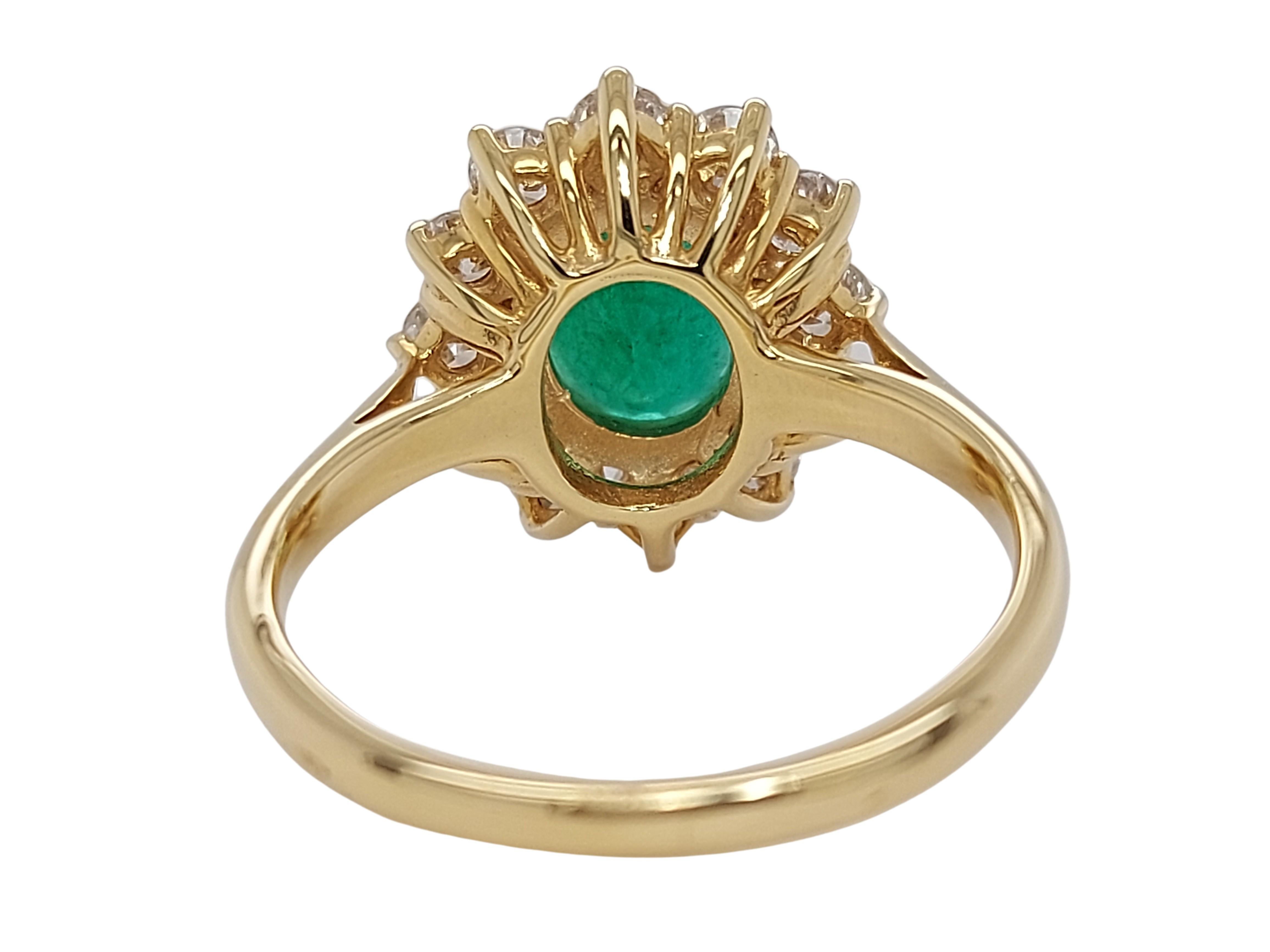 Artisan 18kt Yellow Gold Ring with 1.75ct Emerald and 1.20ct Diamonds For Sale