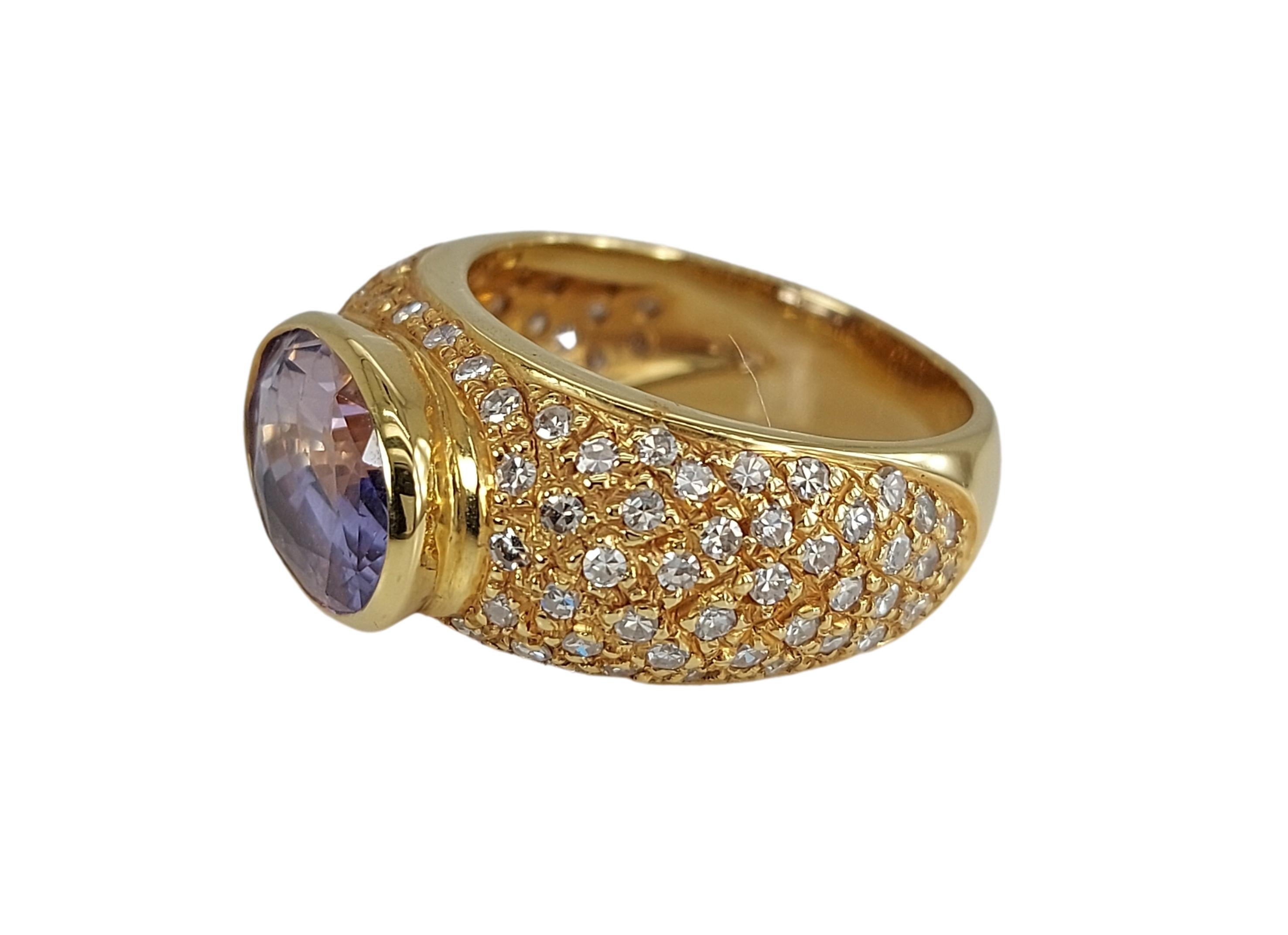 Artist 18kt Yellow Gold Ring with 4ct Purple Ceylon Sapphire, 1ct Diamonds For Sale