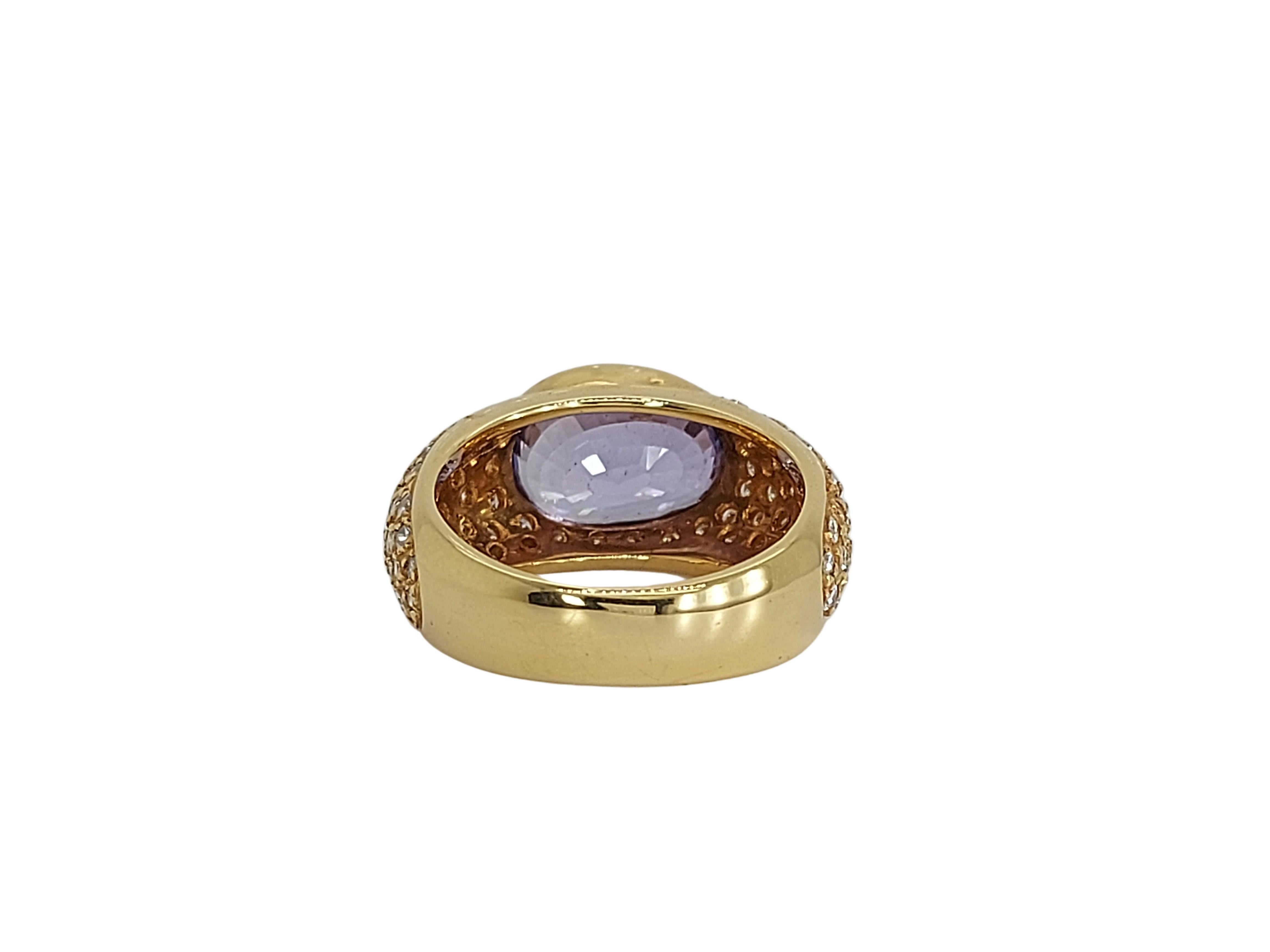 18kt Yellow Gold Ring with 4ct Purple Ceylon Sapphire, 1ct Diamonds For Sale 2