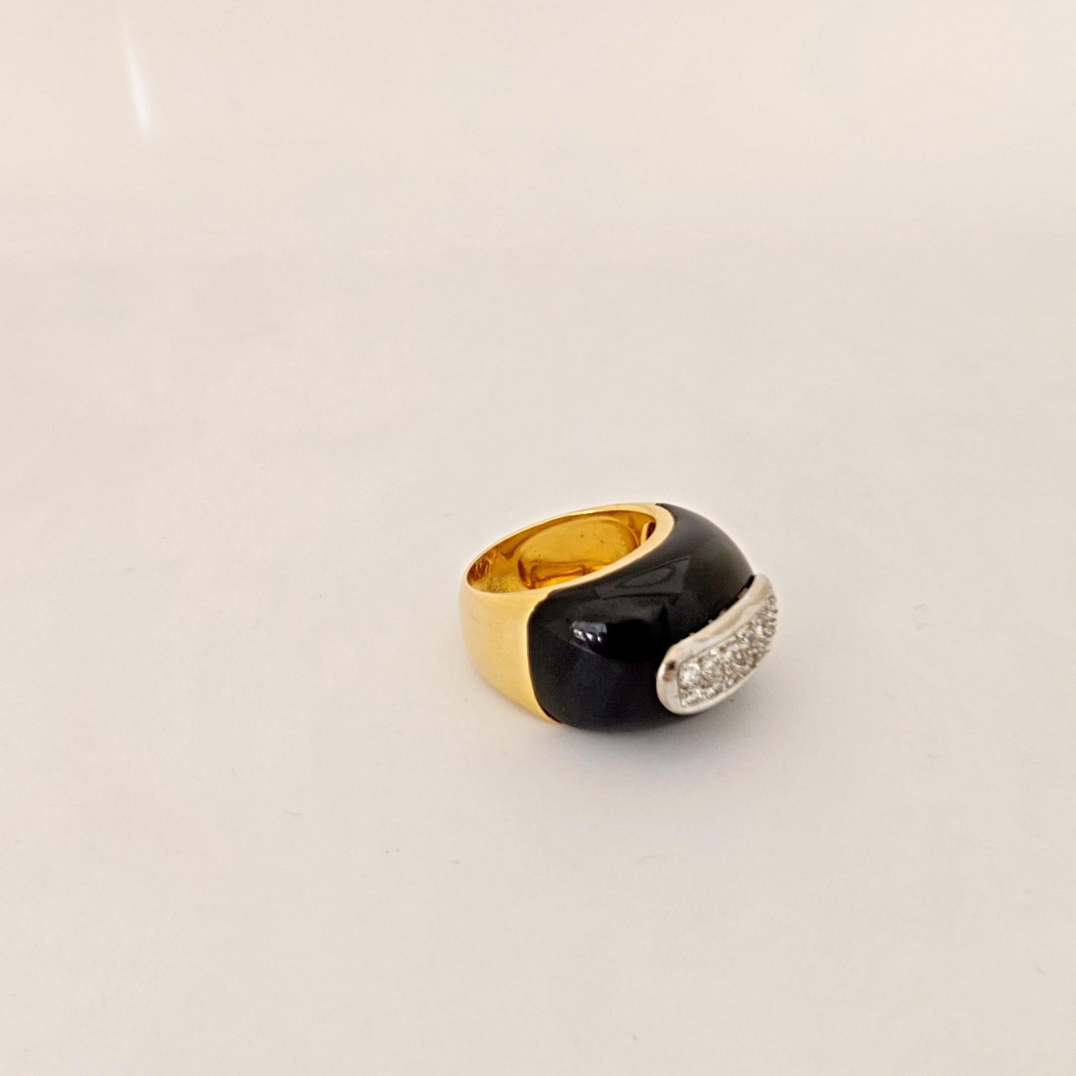 18 Karat Yellow Gold Ring with Black Onyx and .42 Carat Diamonds For Sale 1