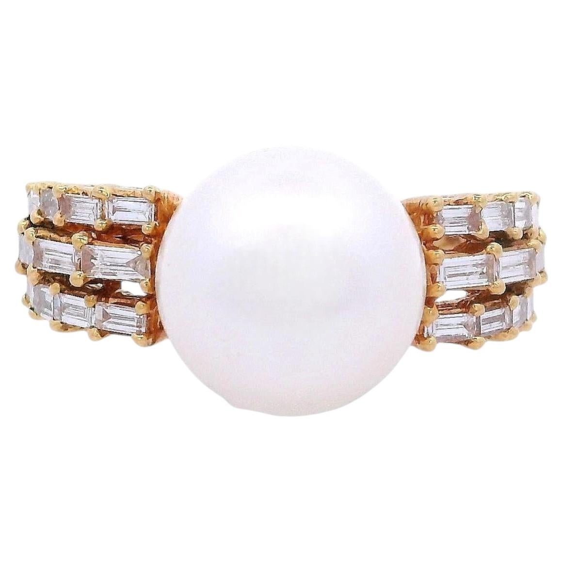 18kt yellow Gold Ring with Diamonds & Pearl
