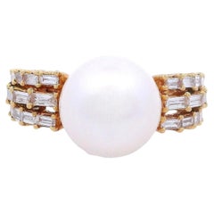 18kt yellow Gold Ring with Diamonds & Pearl