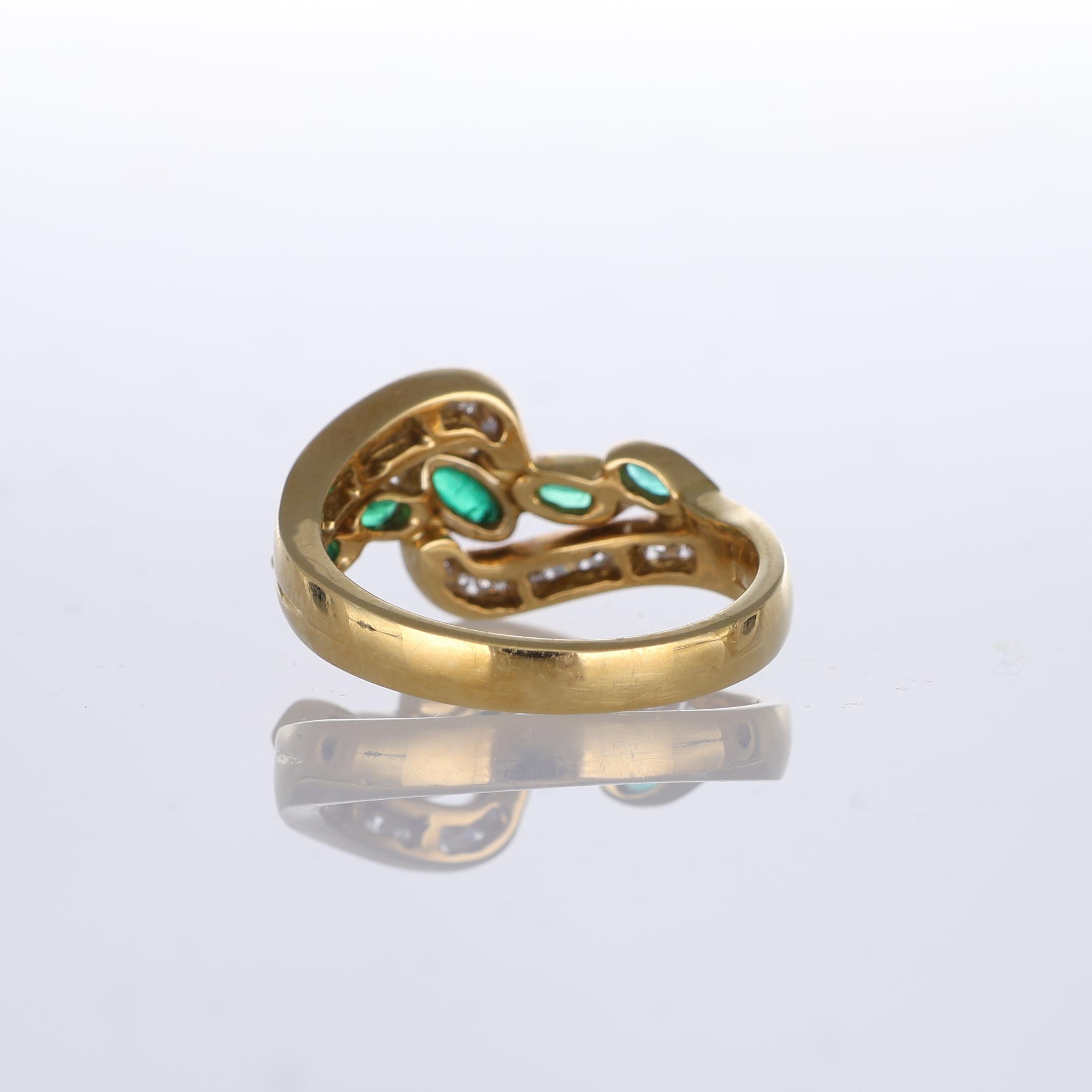 Women's or Men's 18kt Yellow Gold Ring with Emeralds and Diamonds For Sale