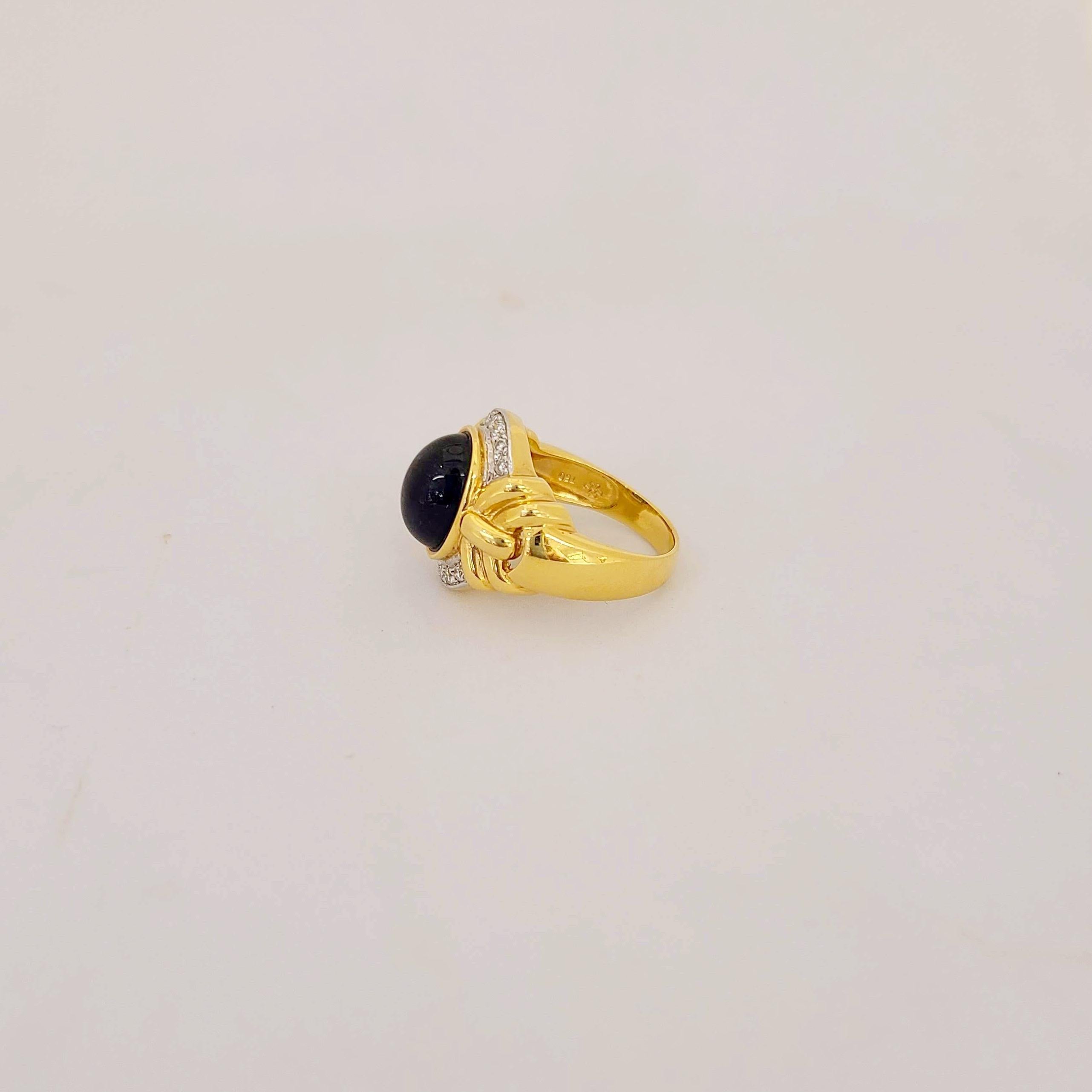 Retro 18 Karat Yellow Gold Ring with Green Tourmaline and .25 Carat Diamonds For Sale