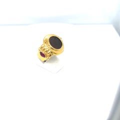 18KT Yellow Gold Ring with Indian Head Coin and  Cabochon Rubies
