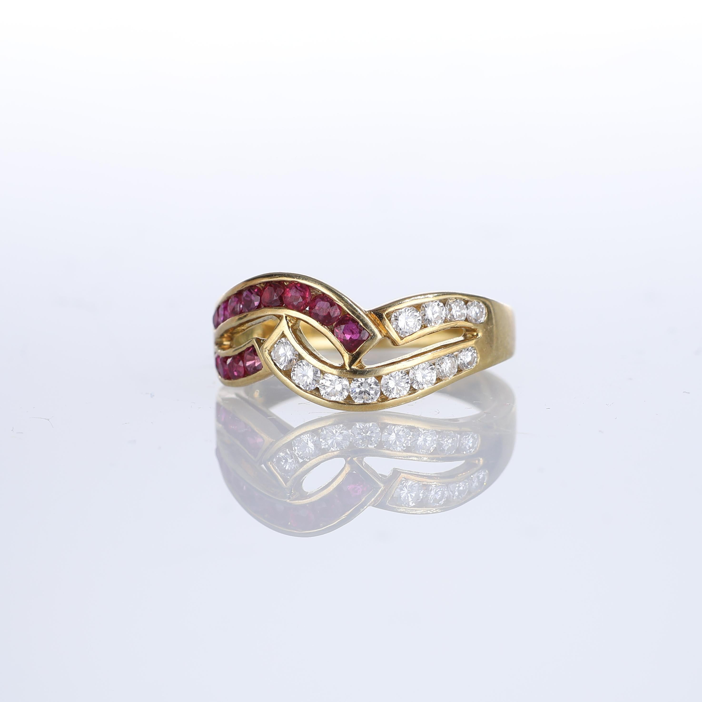 IMPORTANT NOTE:
✔ No additional costs will be added to this order.
✔ Shipping and customs duties are fully covered by us.
--------------------
An elegant 18kt yellow gold ring featuring a captivating intertwined design. One strand is set with