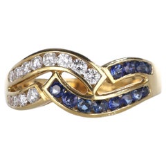 18kt Yellow Gold Ring with Intertwined Sapphire and Diamond Rows