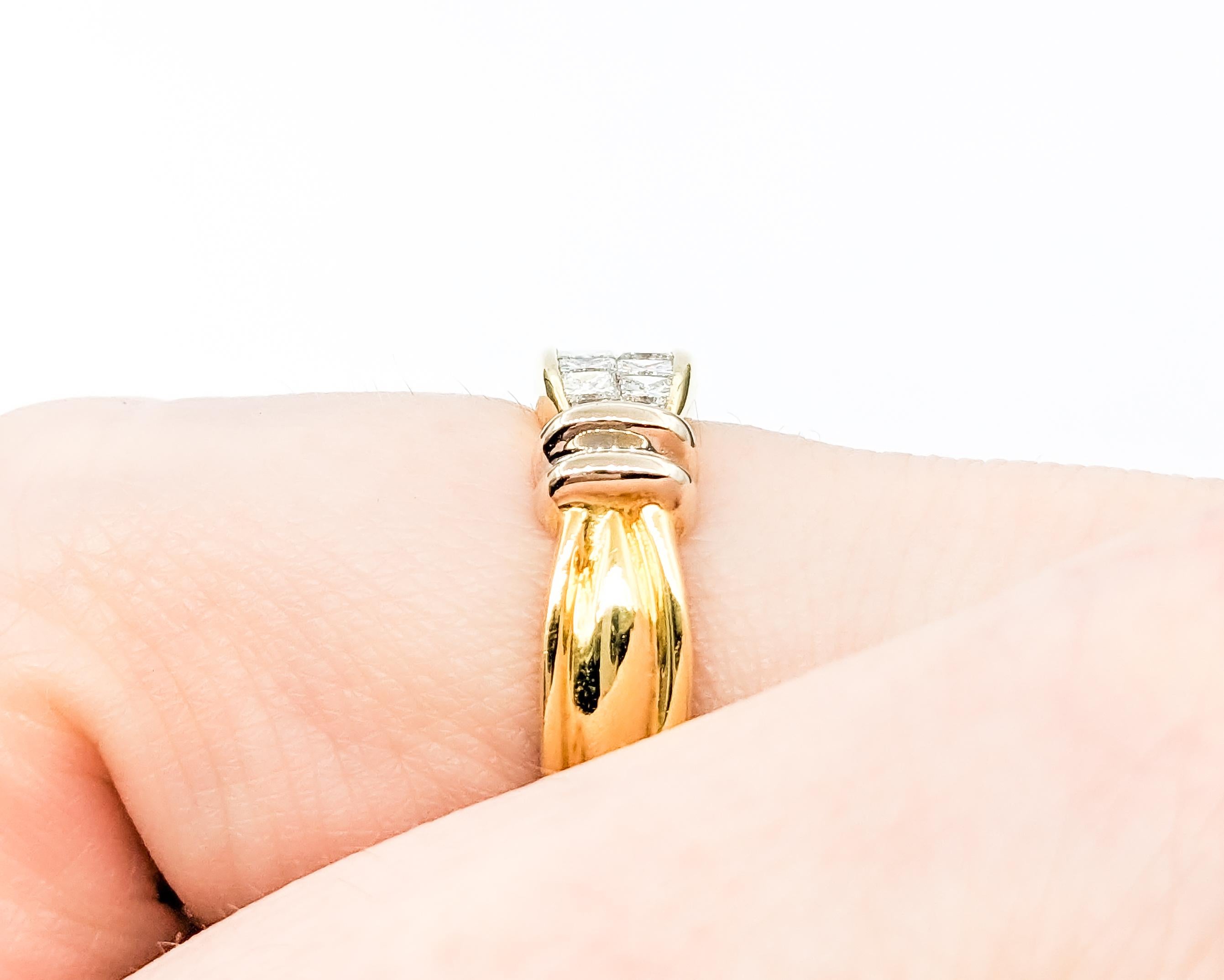 Contemporary 18kt Yellow Gold Ring With Invisible Set Diamonds For Sale