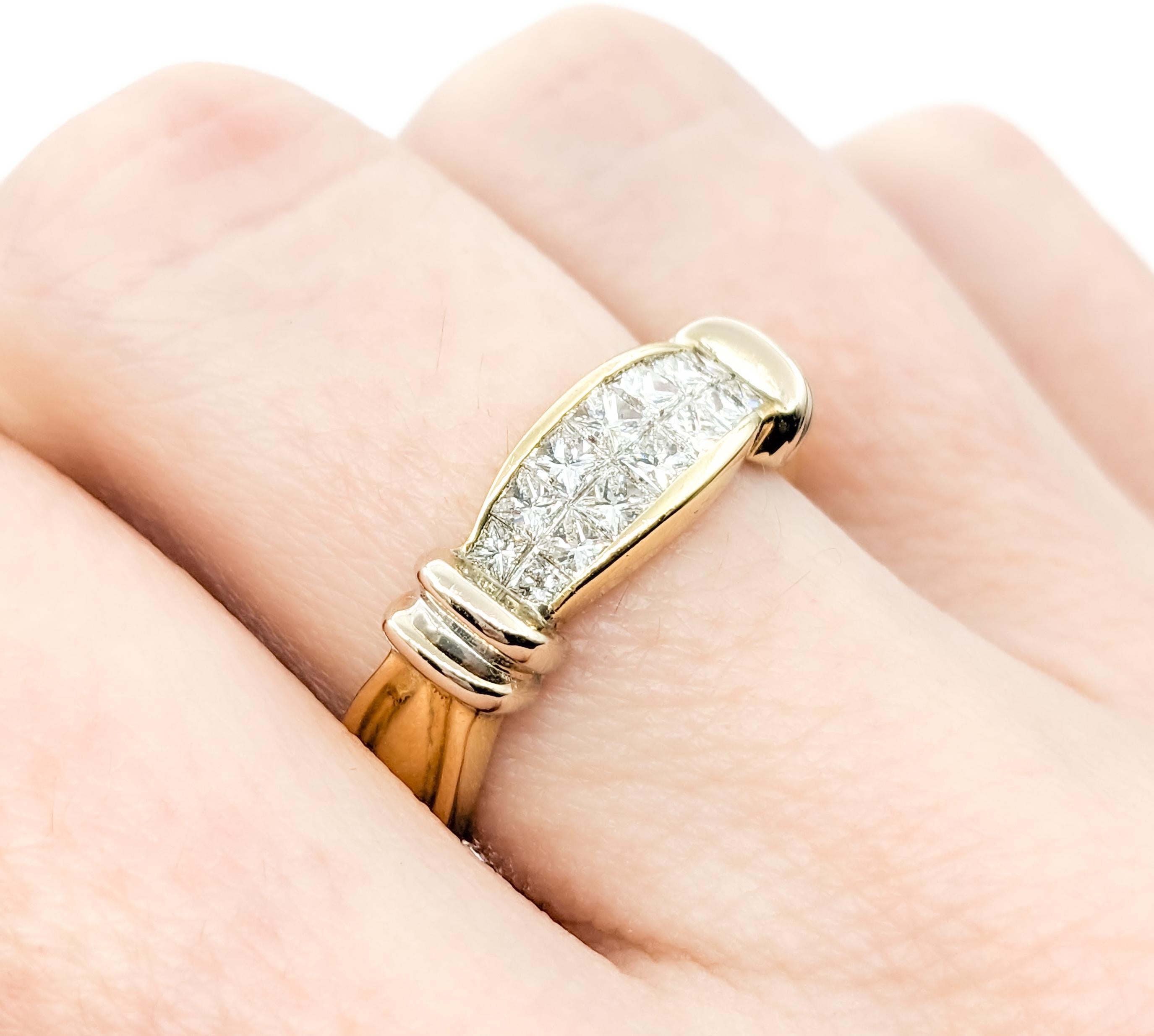 Princess Cut 18kt Yellow Gold Ring With Invisible Set Diamonds For Sale