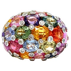 18Kt Yellow Gold Ring with Multicolor Sapphires 12.30 cts and Diamonds 0.40 cts.
