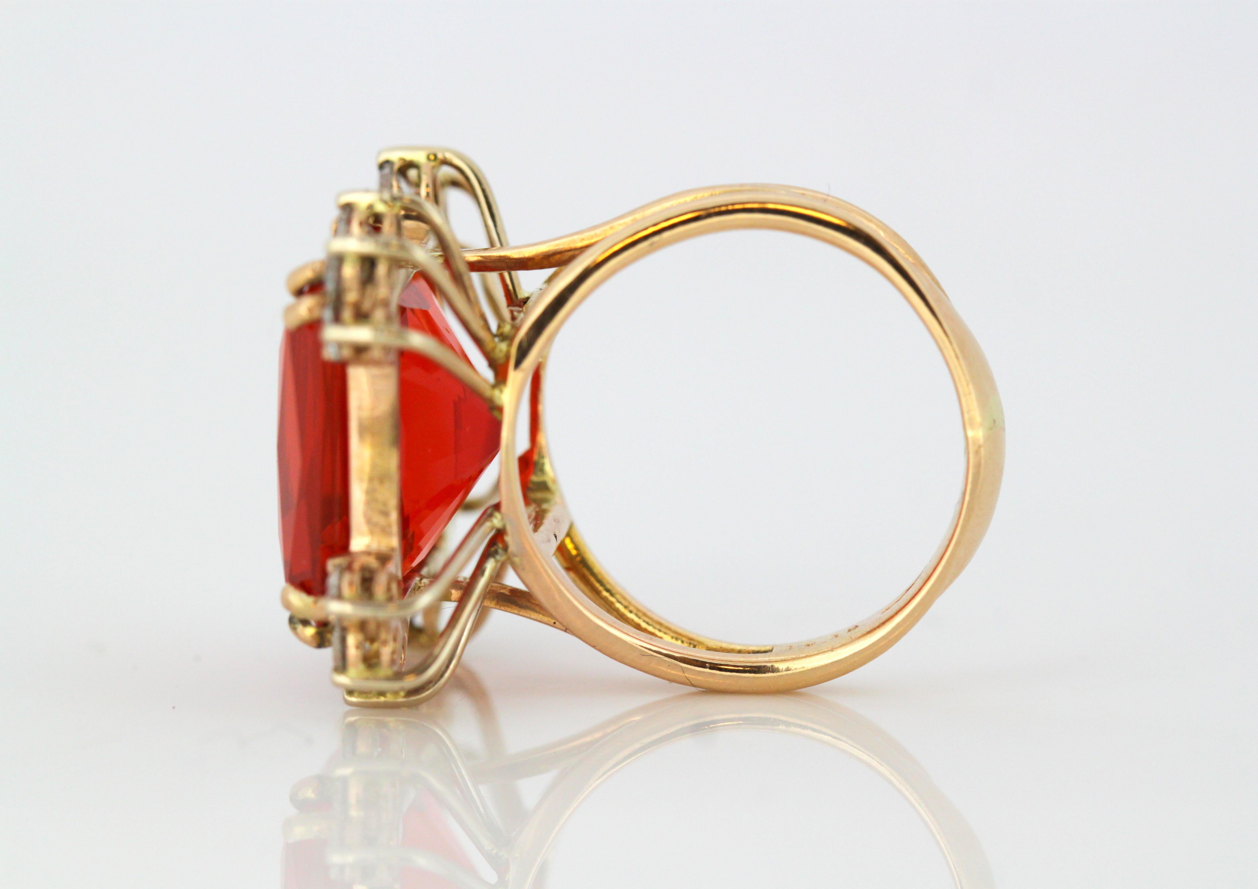 18 Karat Yellow Gold Ring with Natural Fire Opal 10.18 Carat and Diamonds, Italy 6