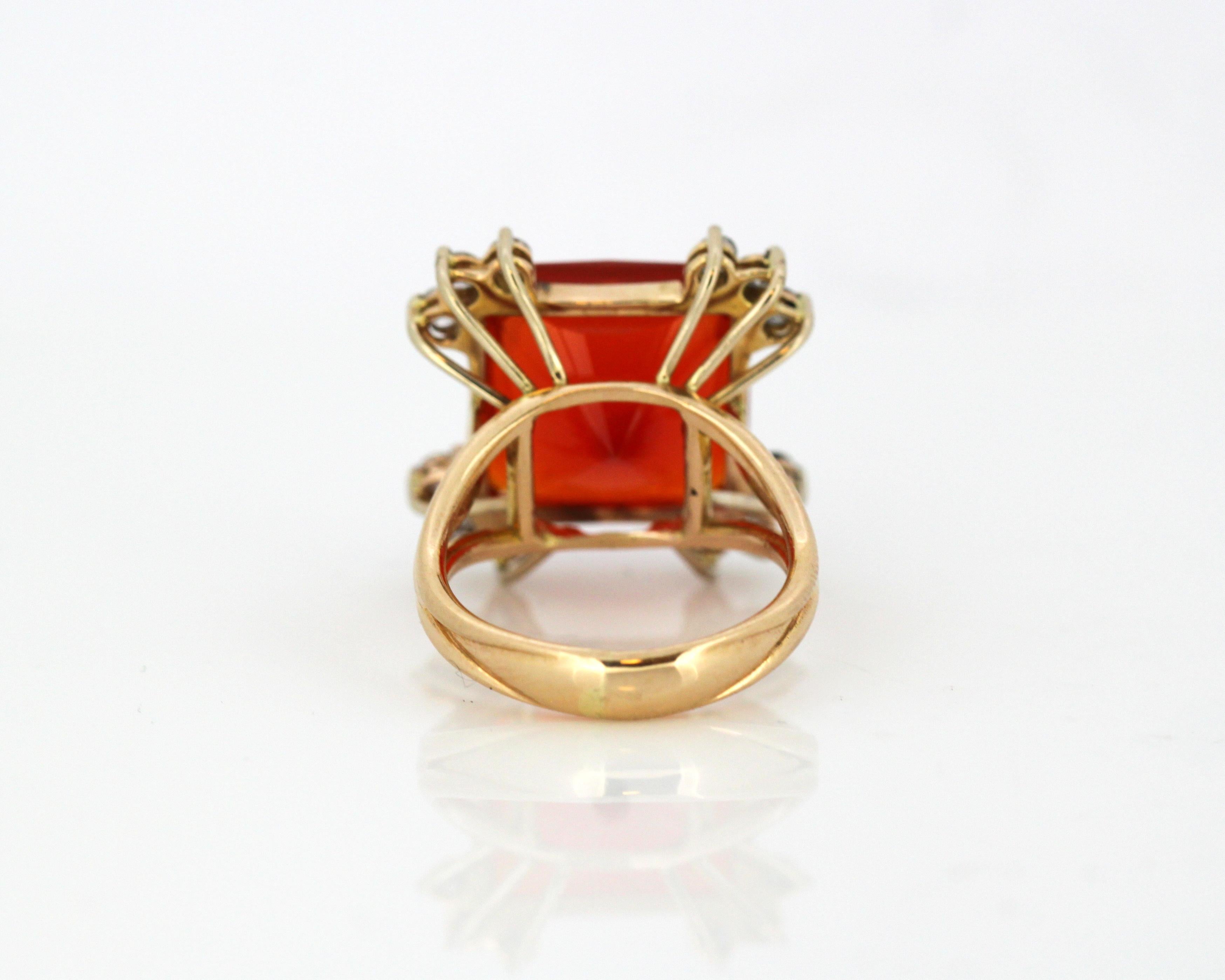 Women's 18 Karat Yellow Gold Ring with Natural Fire Opal 10.18 Carat and Diamonds, Italy