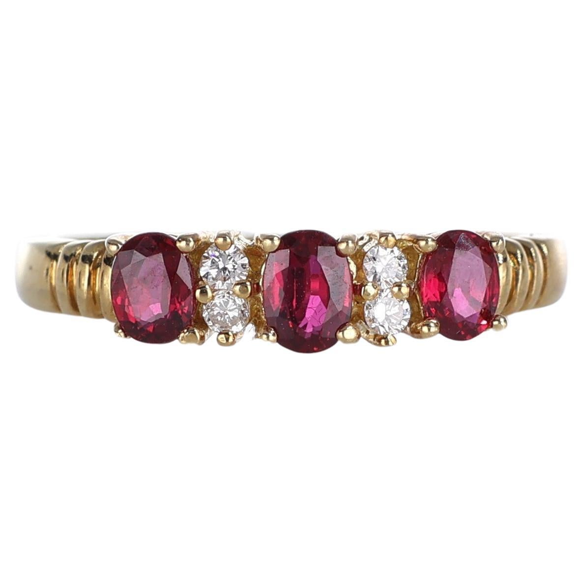 18kt Yellow Gold Ring with Oval Rubies and Diamonds
