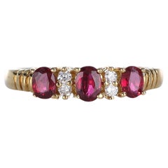 18kt Yellow Gold Ring with Oval Rubies and Diamonds