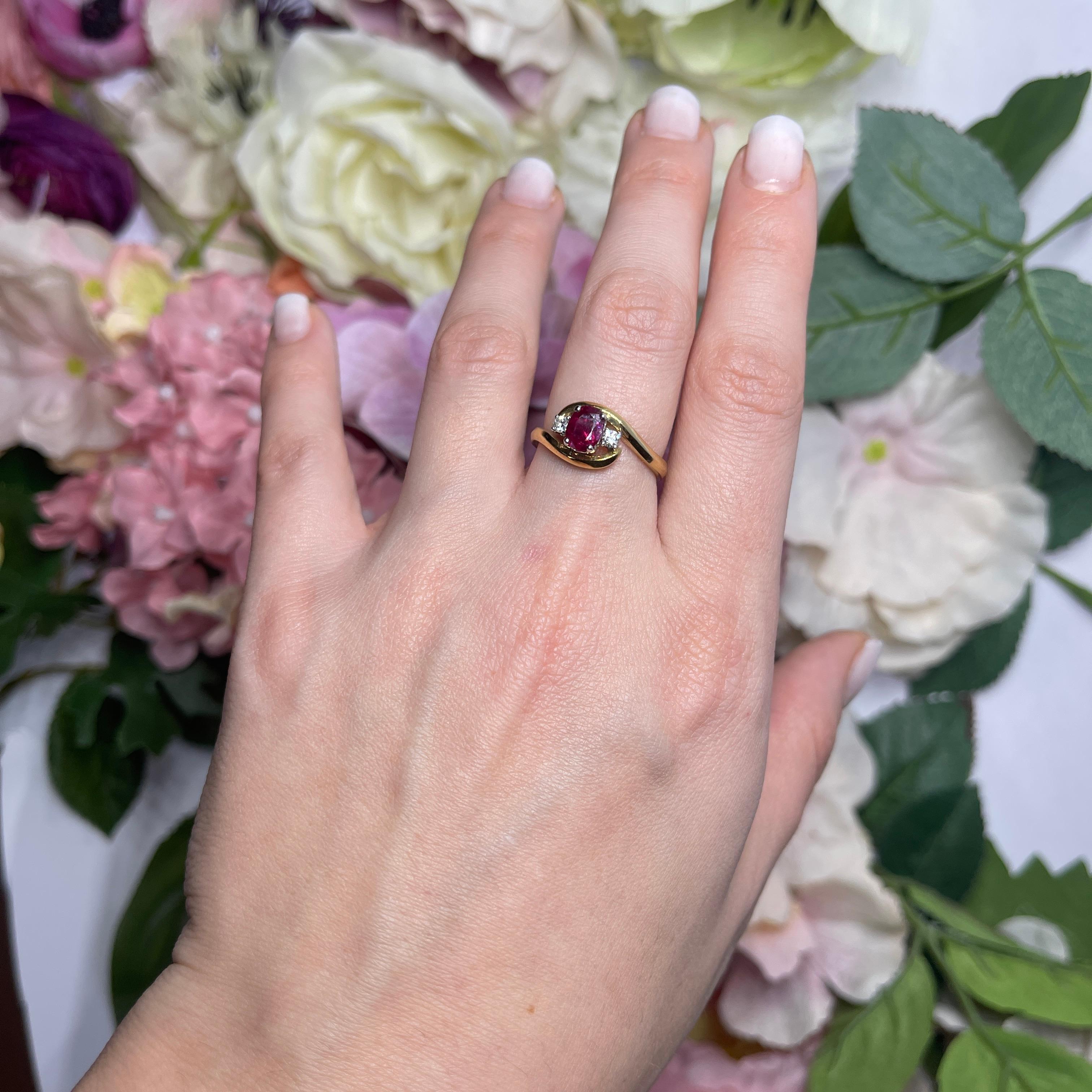 18kt Yellow Gold Ring with Oval Ruby and Diamond Accents For Sale 1