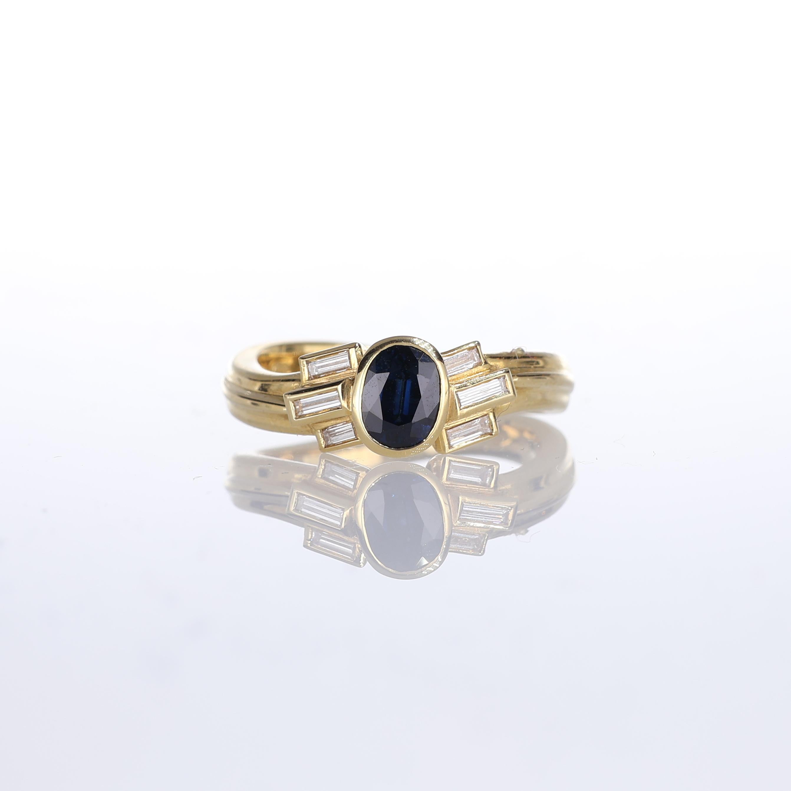 IMPORTANT NOTE:
✔ No additional costs will be added to this order.
✔ Shipping and customs duties are fully covered by us.
--------------------
An elegant 18kt yellow gold ring featuring a rich blue oval sapphire at its center, flanked by six