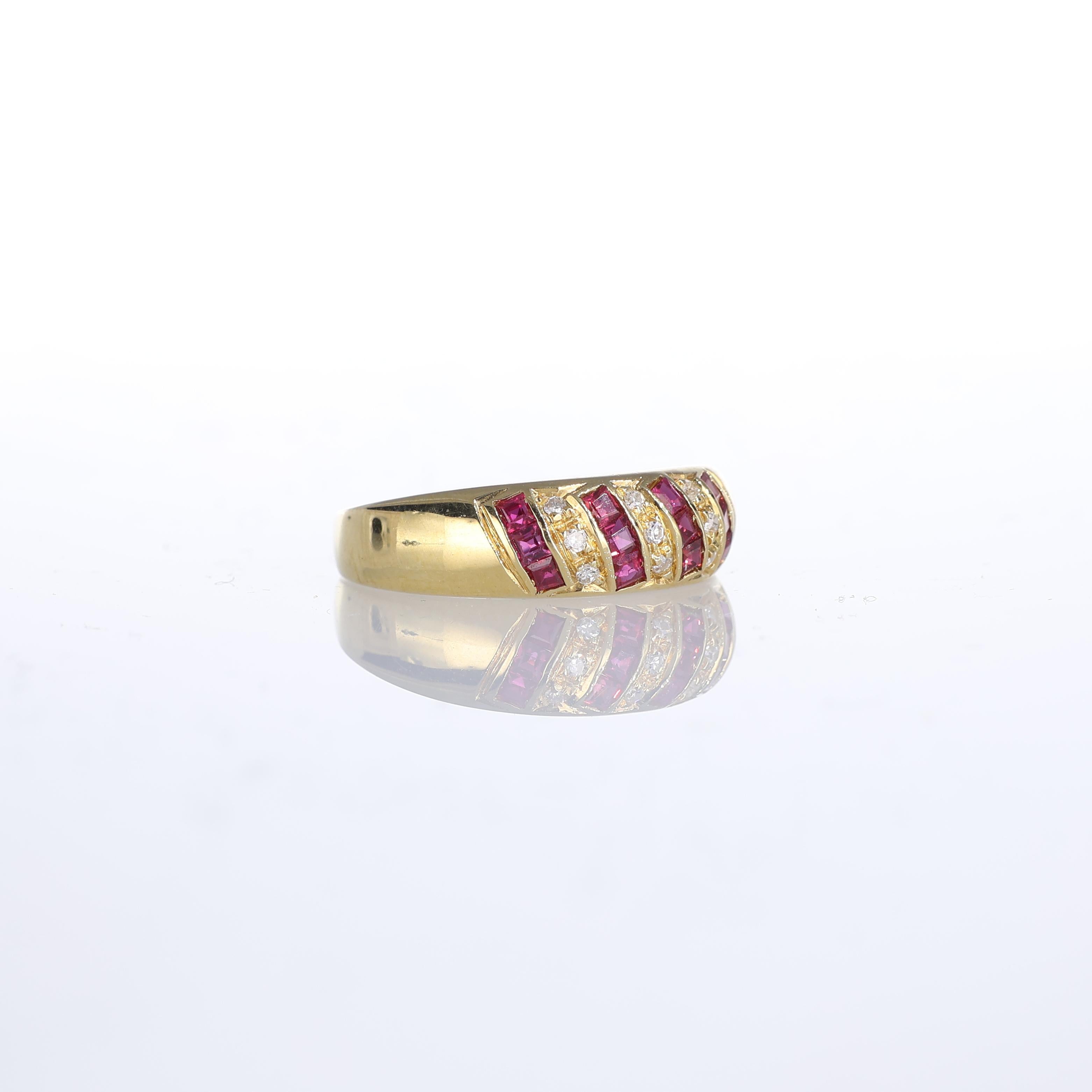 Brilliant Cut 18kt Yellow Gold Ring with Rubies and Diamonds For Sale