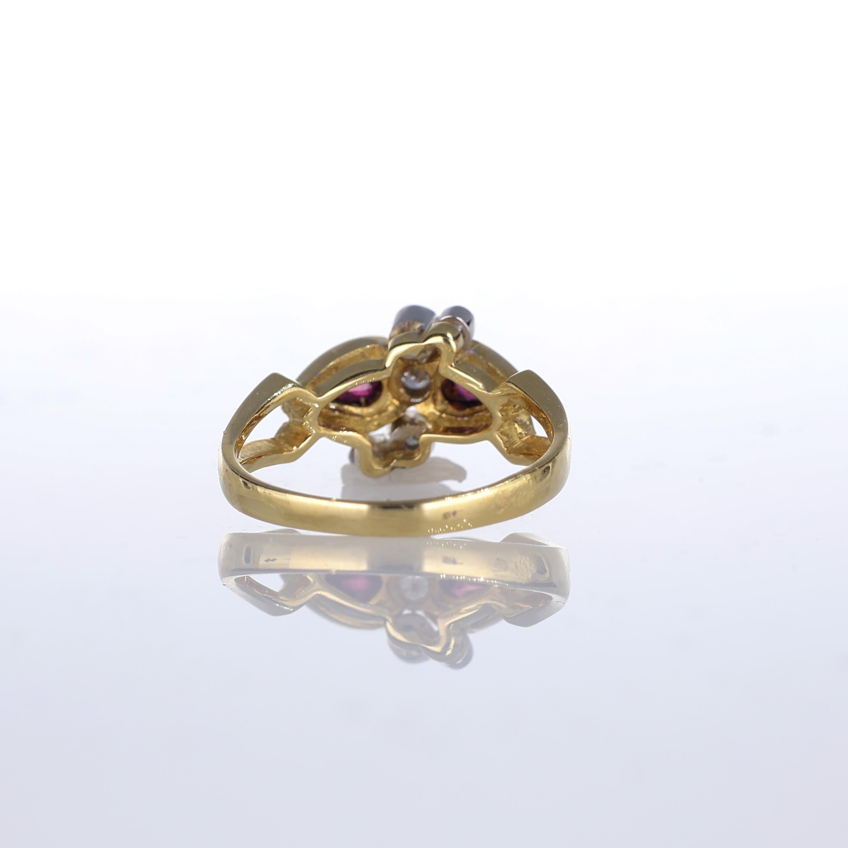 18kt Yellow Gold Ring with Ruby Drops and Diamonds For Sale 1