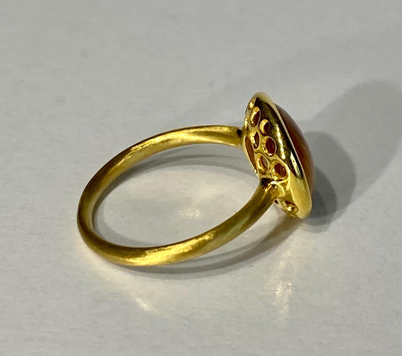 18k brushed yellow gold rutilated quartz cabochon ring