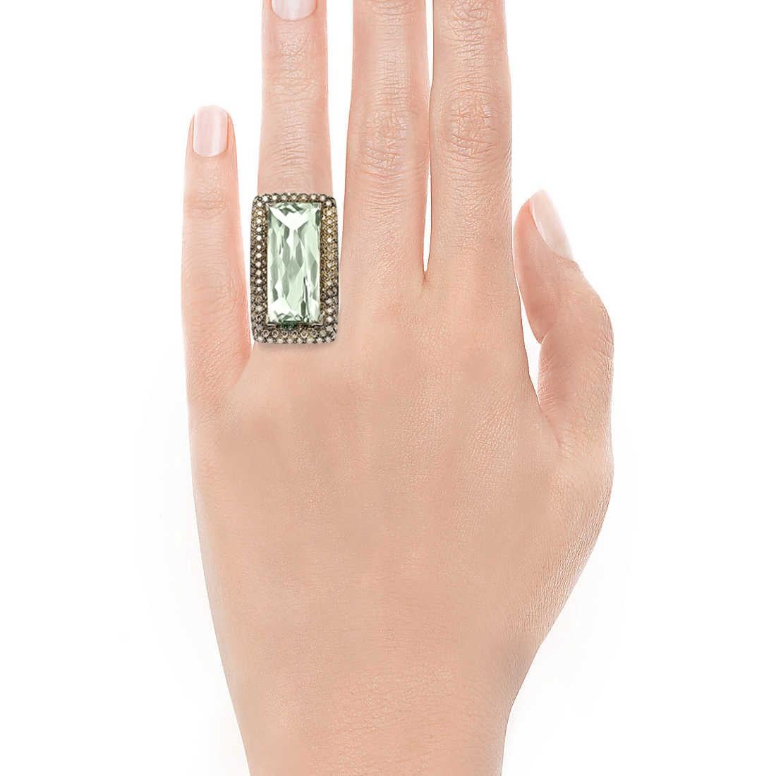 Crisscut 18kt Yellow Gold Ring with Stunning 18ct Green Amethyst and Brown Diamonds For Sale
