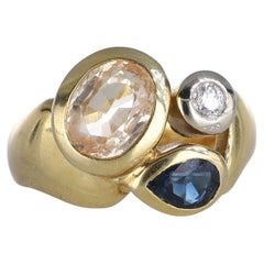18kt Yellow Gold Ring with Yellow Sapphire, Blue Sapphire, and Diamond