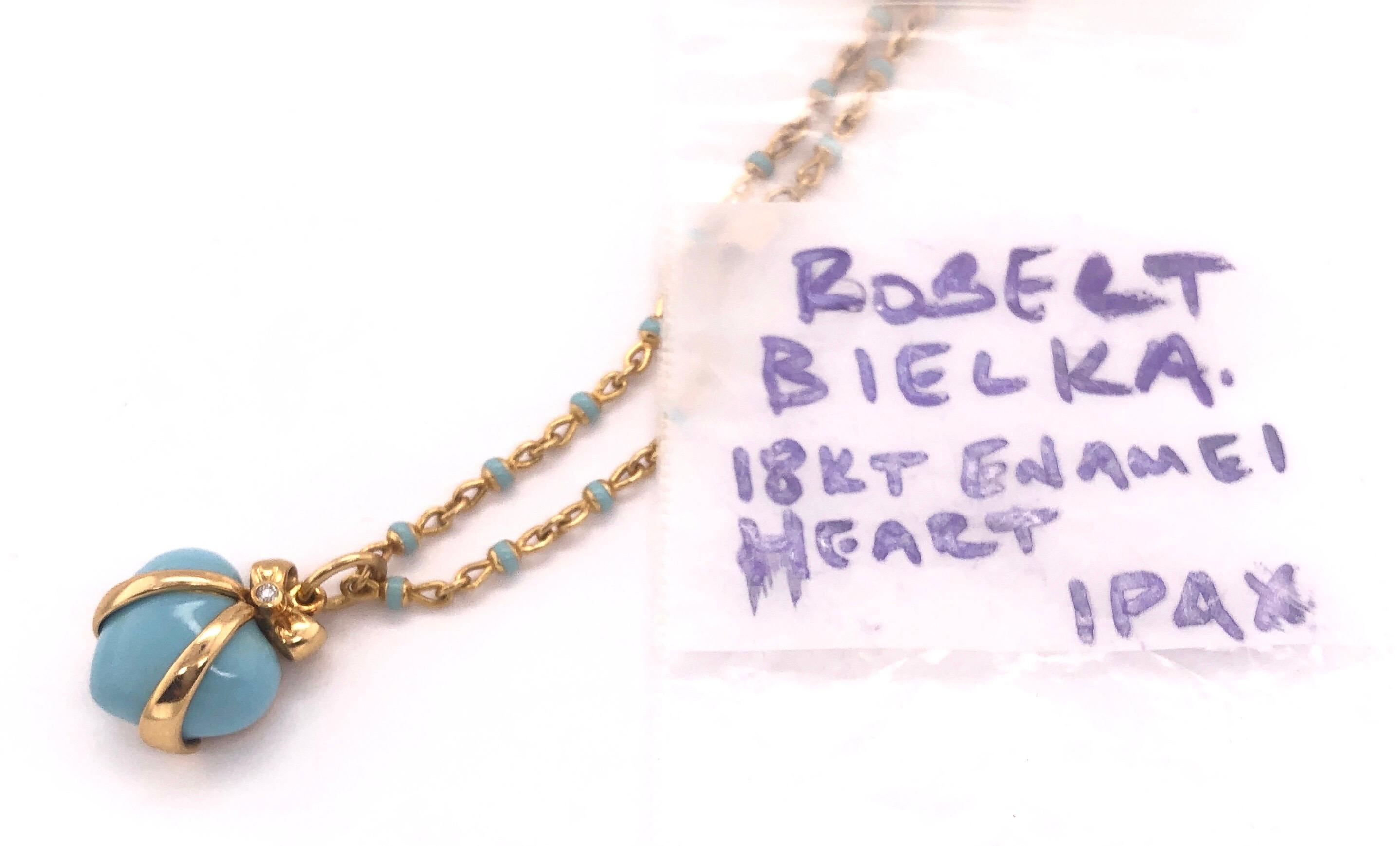18 Karat Gold Robert Bielka Neckalce with Enamel Heart Pendant with Diamond For Sale 2