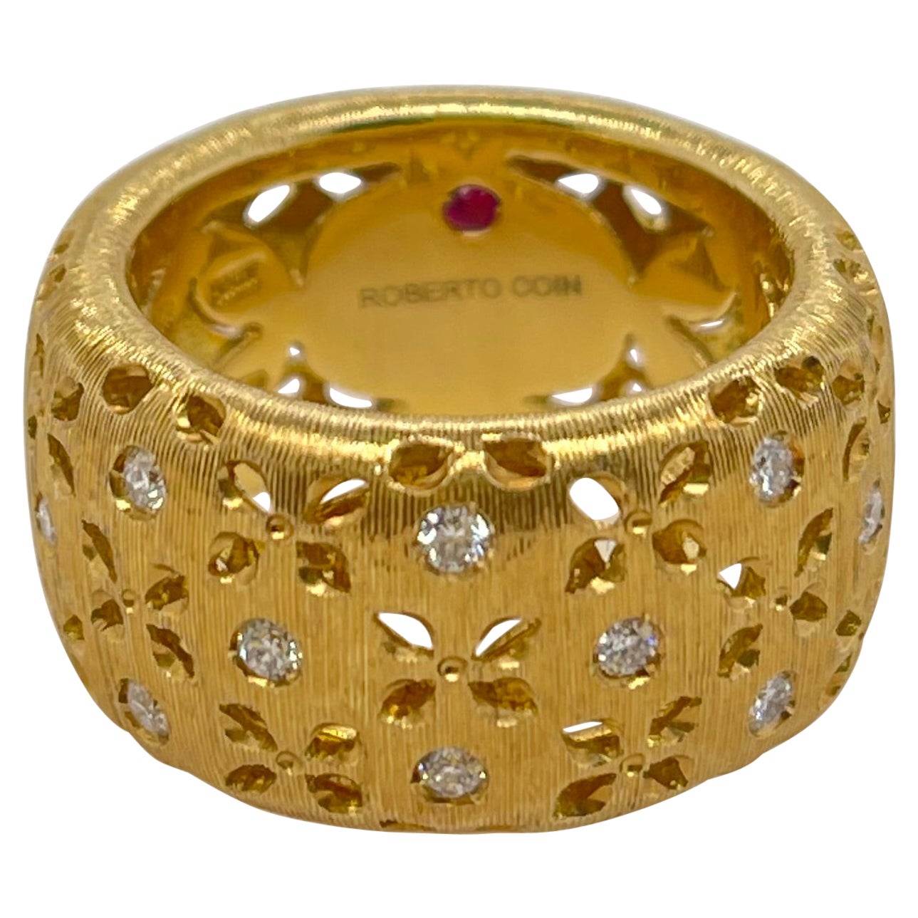 18kt Gelbgold Roberto Coin Matte Blume Diamantband Ring